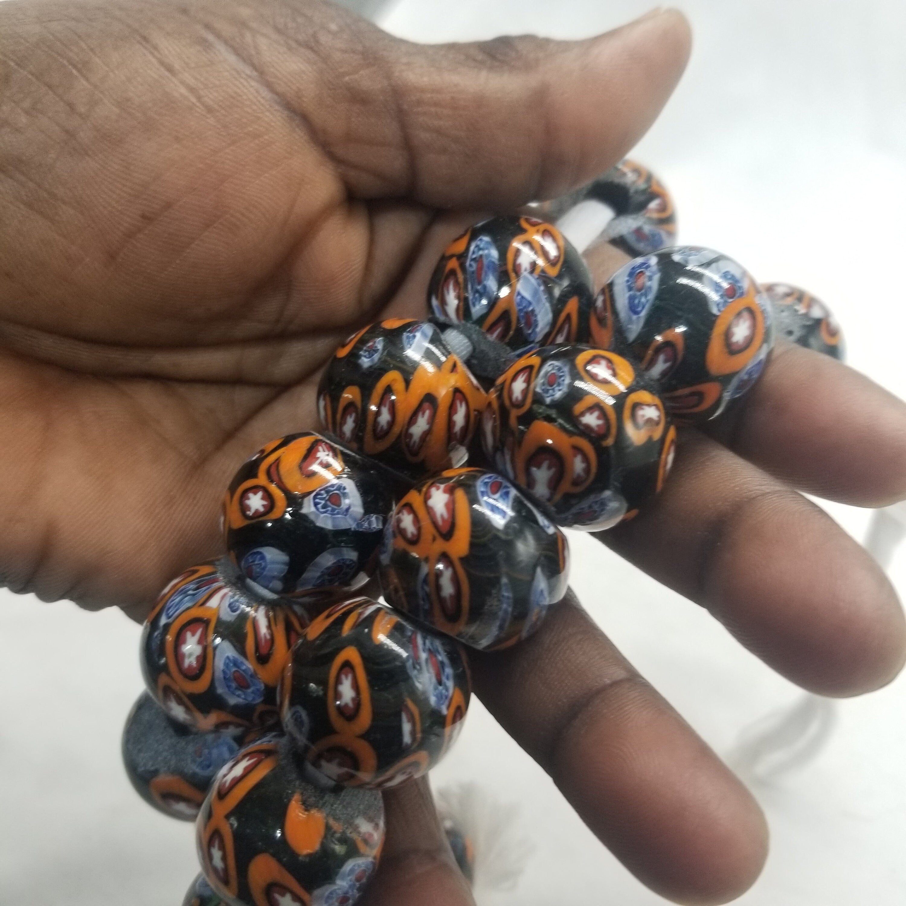 Black Orange Millefiori Beads