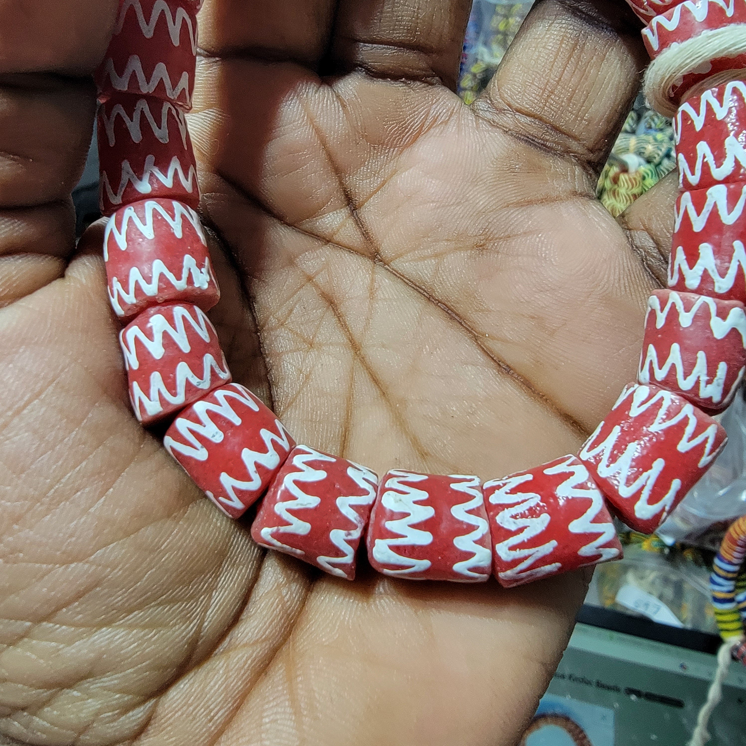 20 Powdered Glass Beads, Red Krobo Beads, Blue Krobo Beads