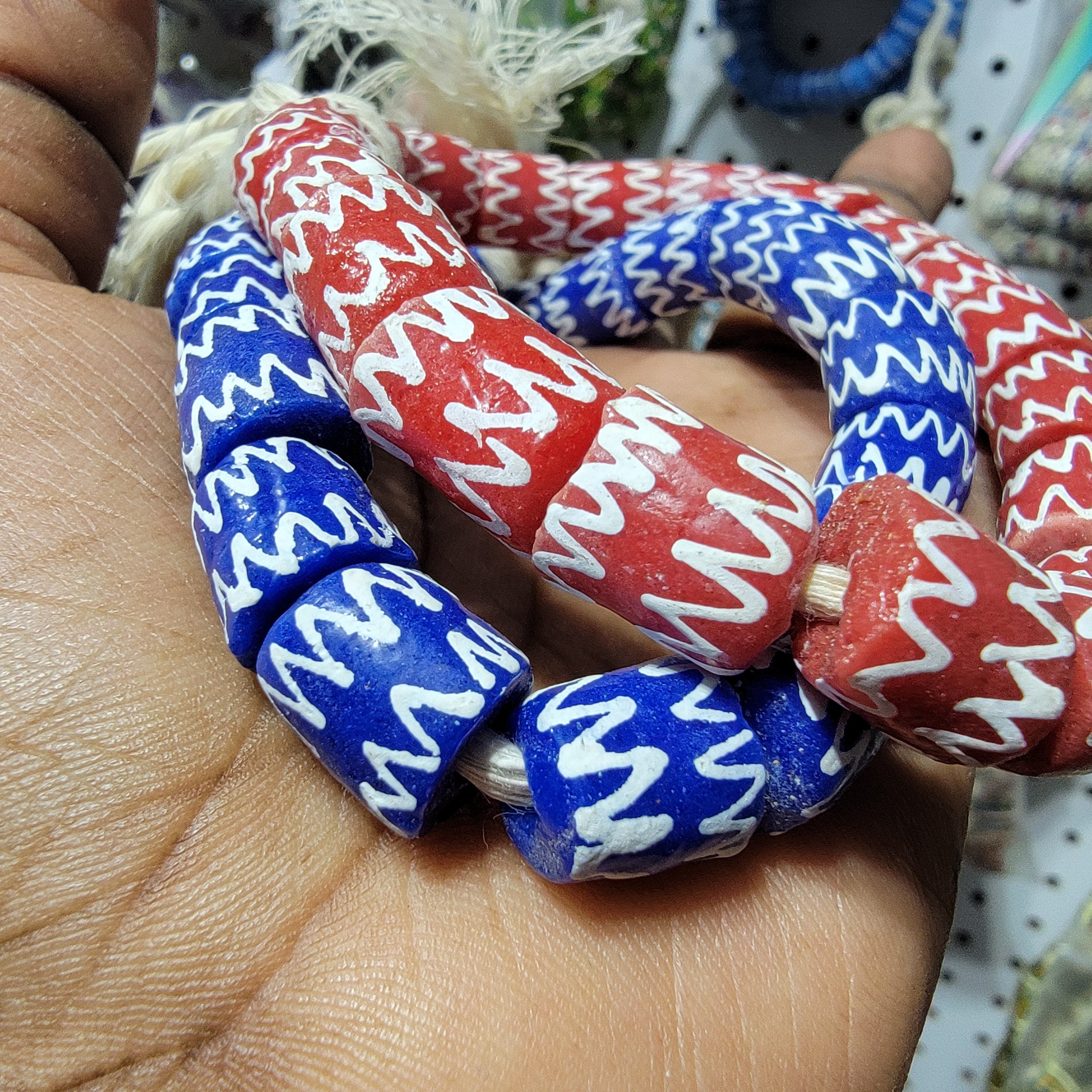 20 Powdered Glass Beads, Red Krobo Beads, Blue Krobo Beads