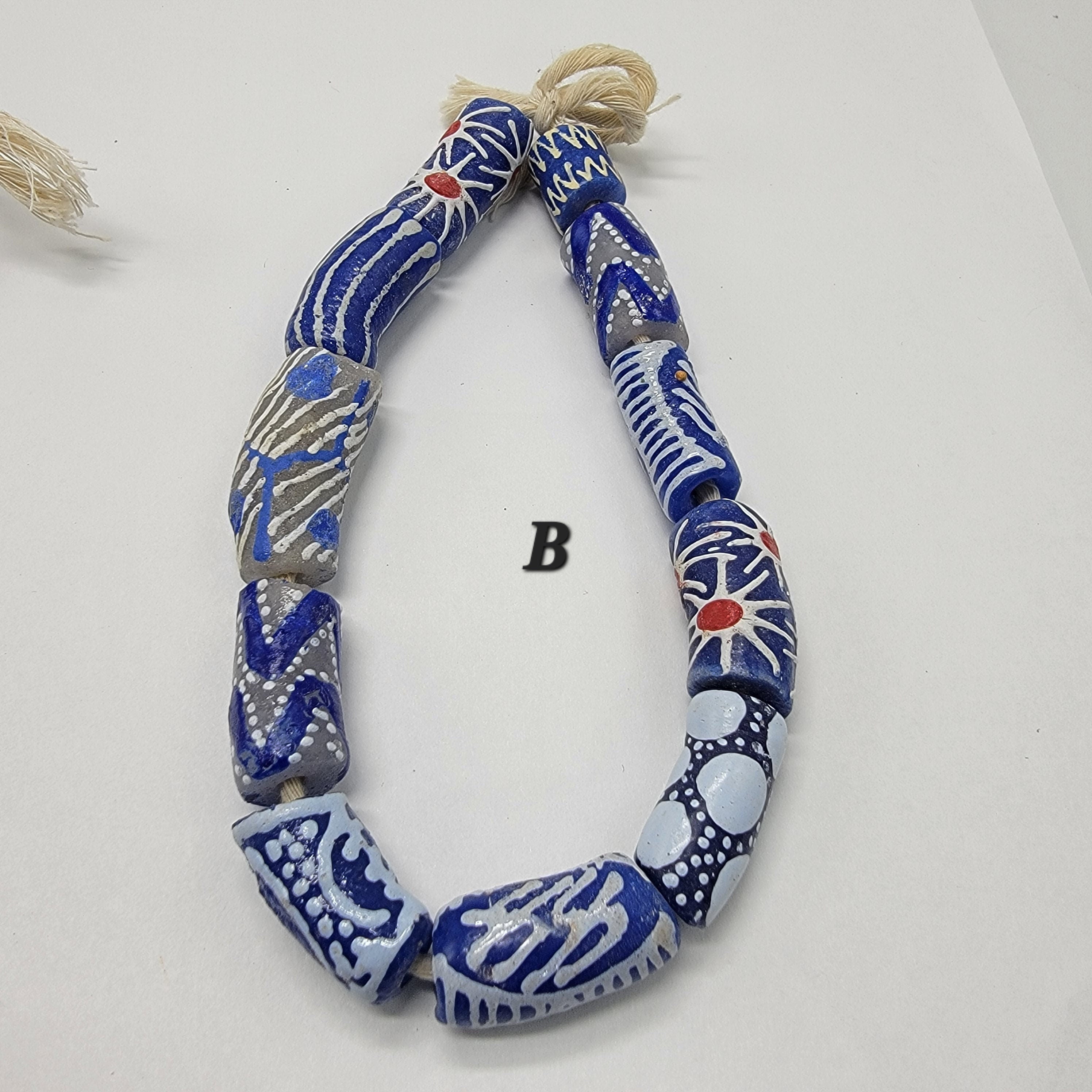 Blue Hand Painted African Beads