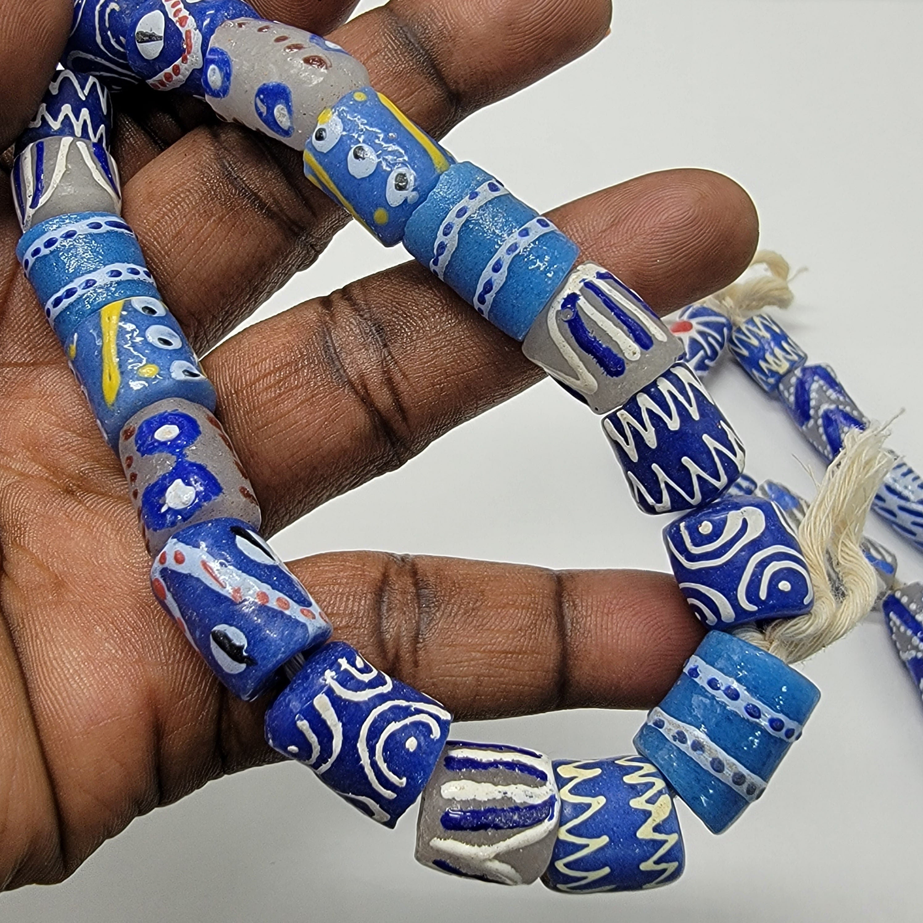 Blue Hand Painted African Beads