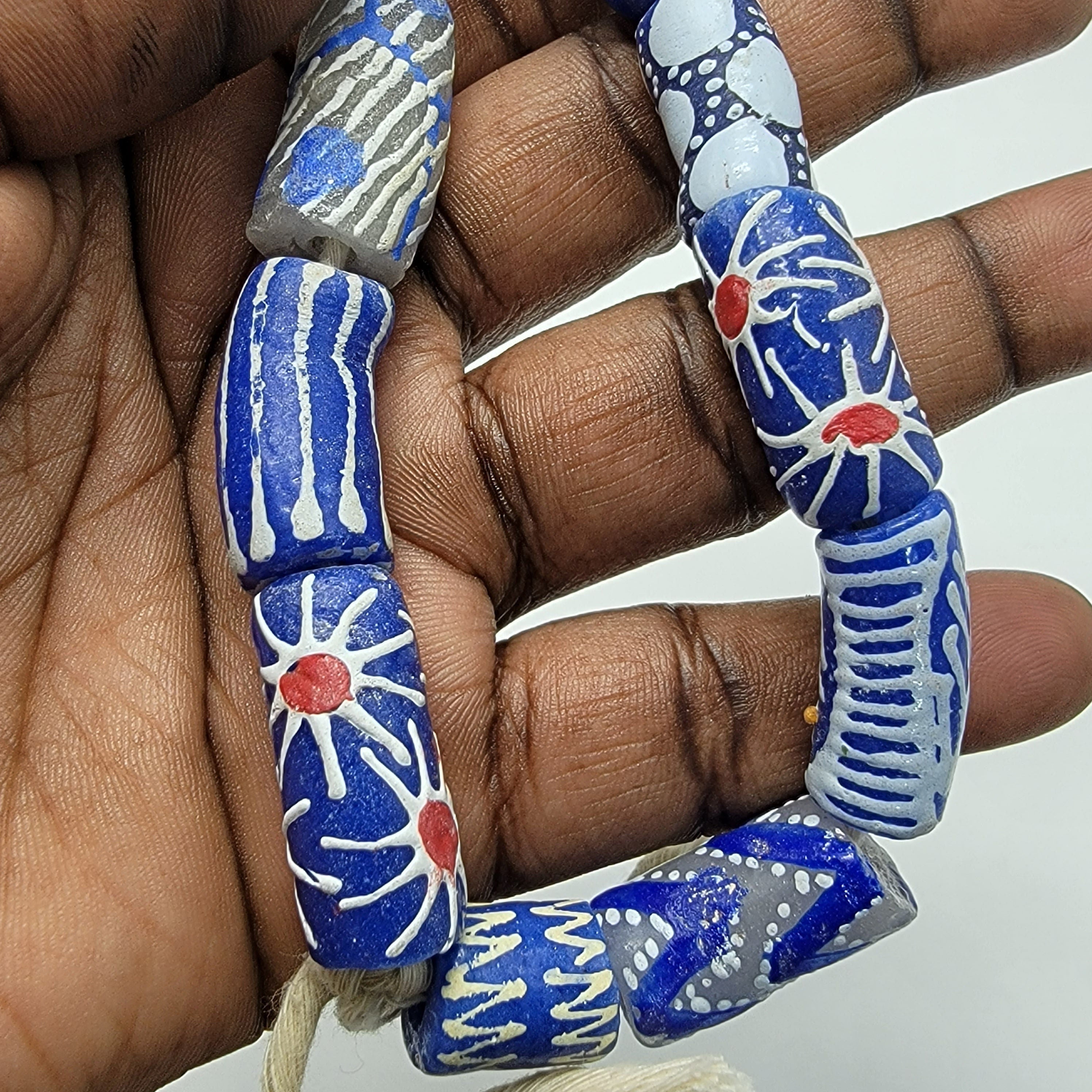 Blue Hand Painted African Beads