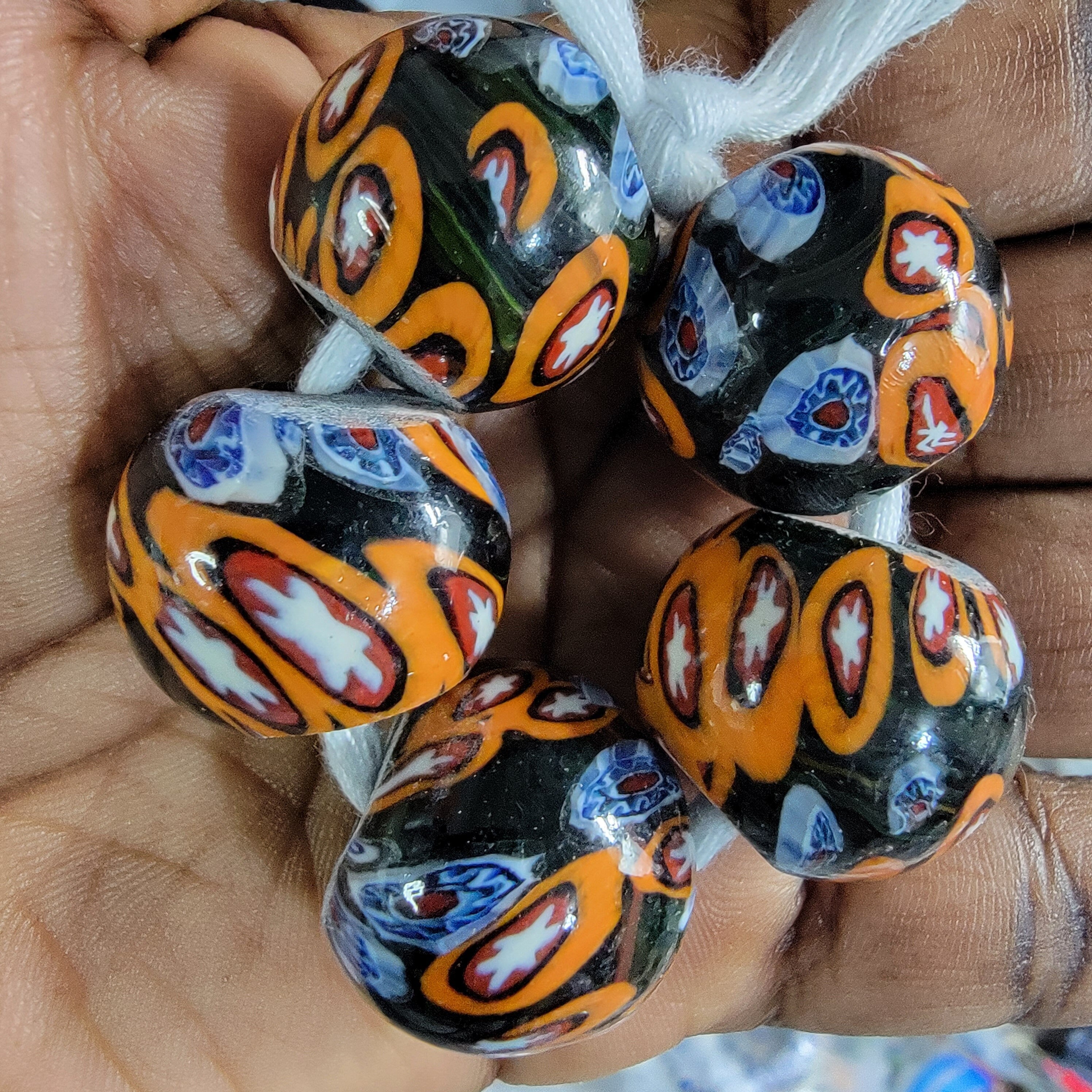 Black Orange Millefiori Beads