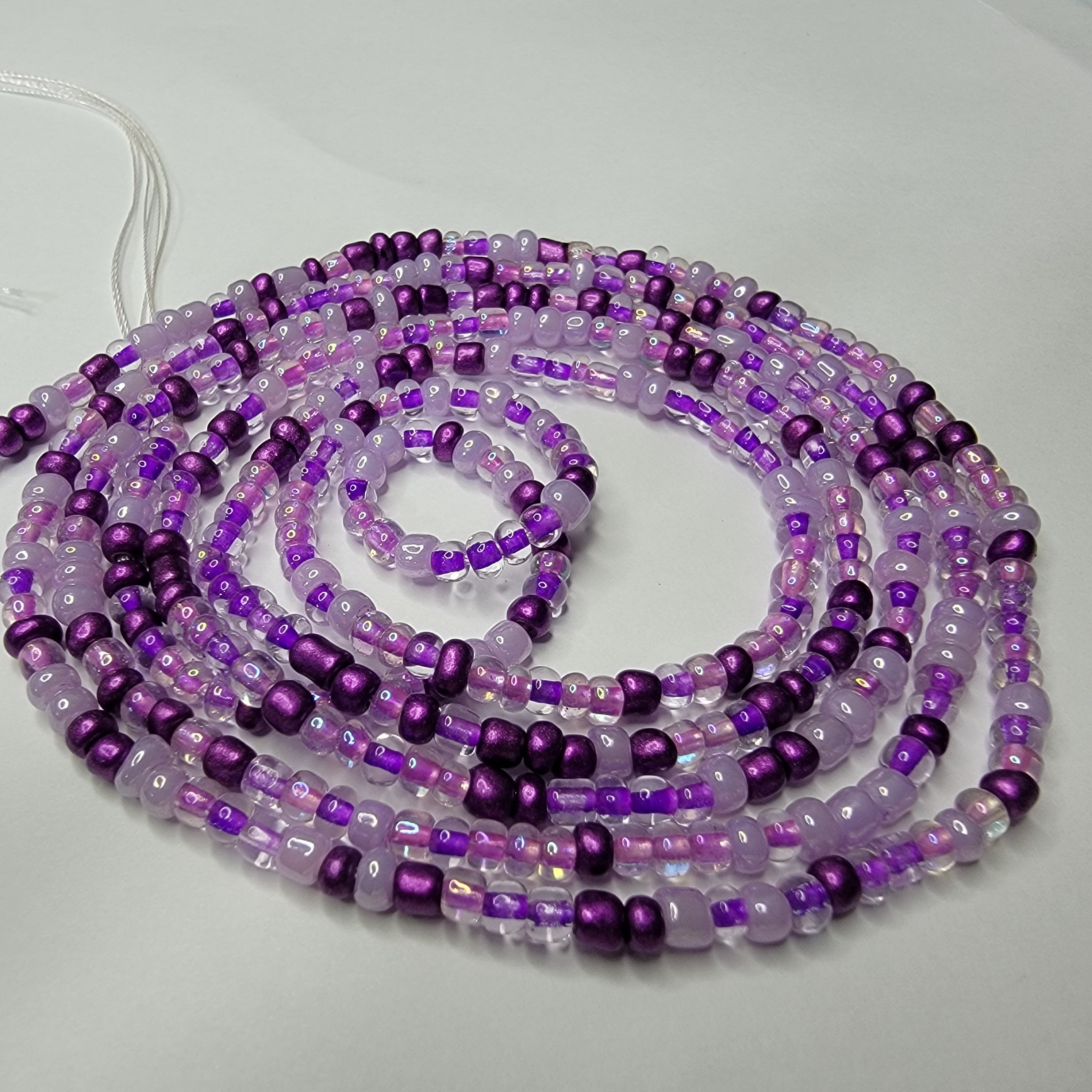 Purple Waist Beads, Tie on Waist Beads, Beads with Claps, Stretch Waist Beads