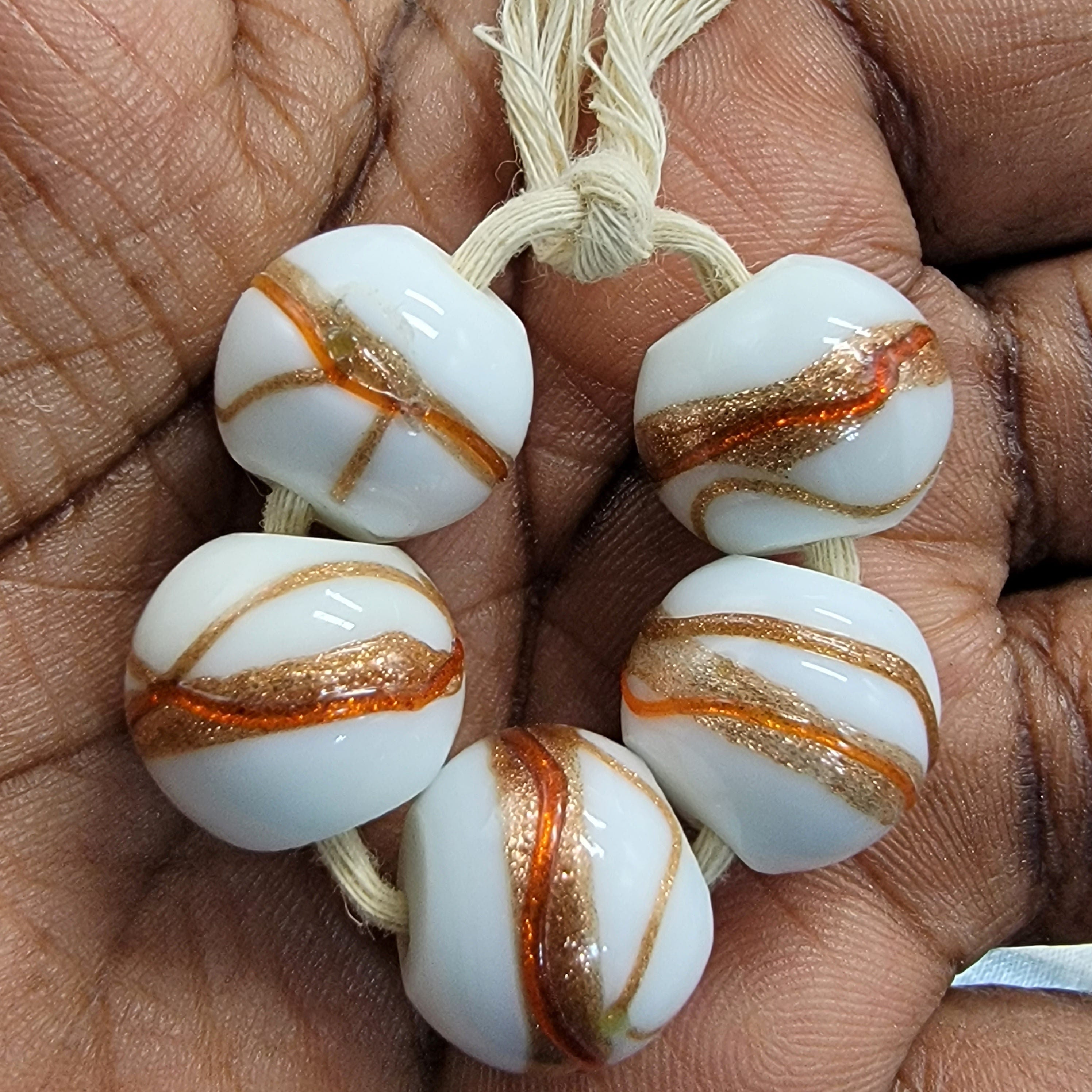 White Bronze Glass Beads