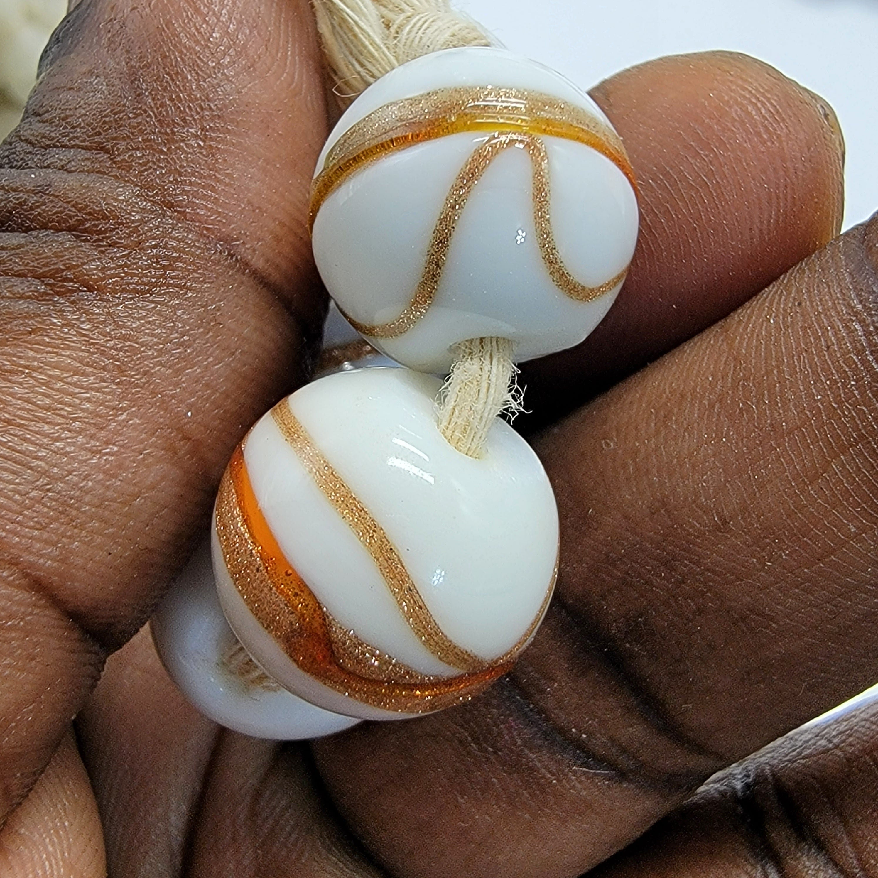 White Bronze Glass Beads