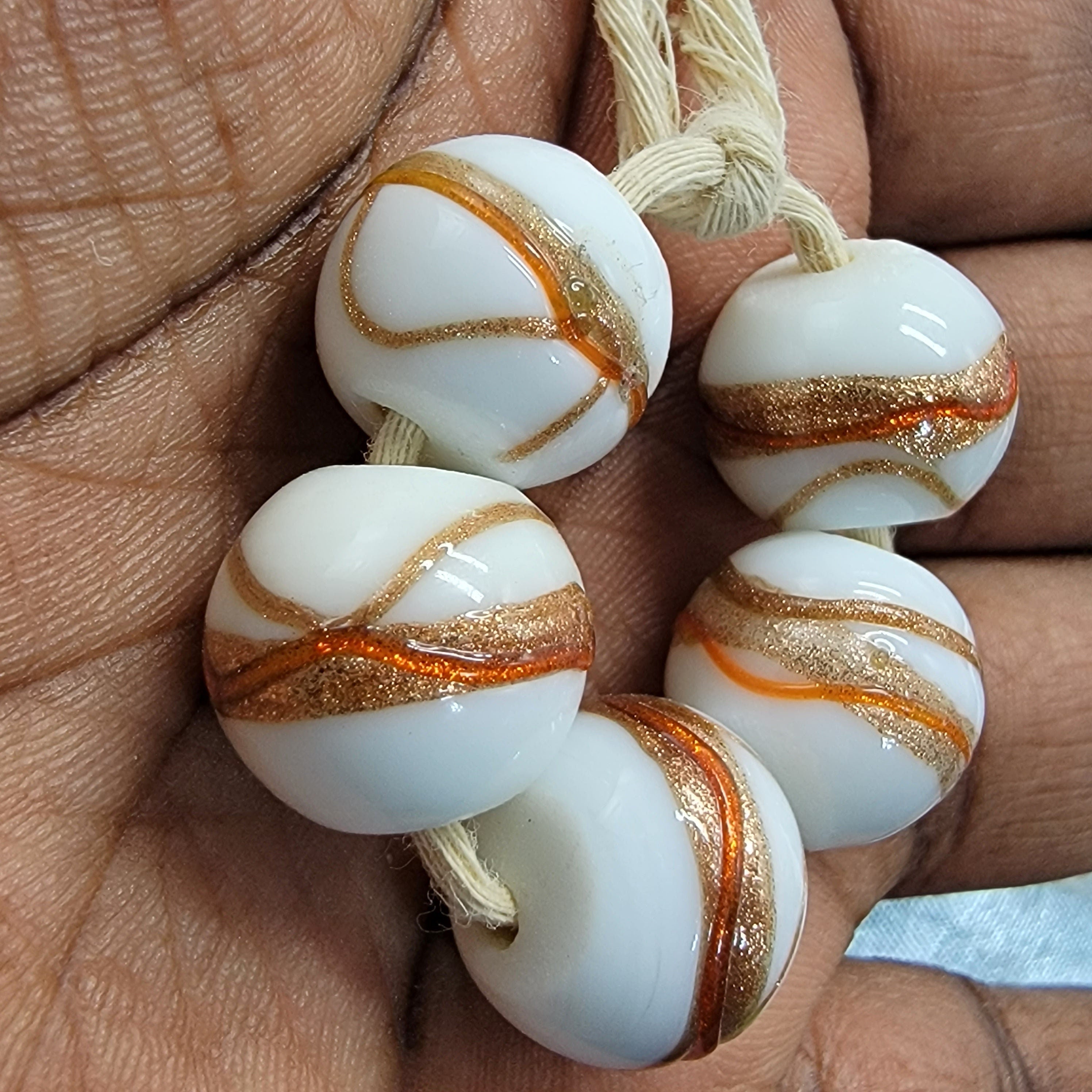 White Bronze Glass Beads