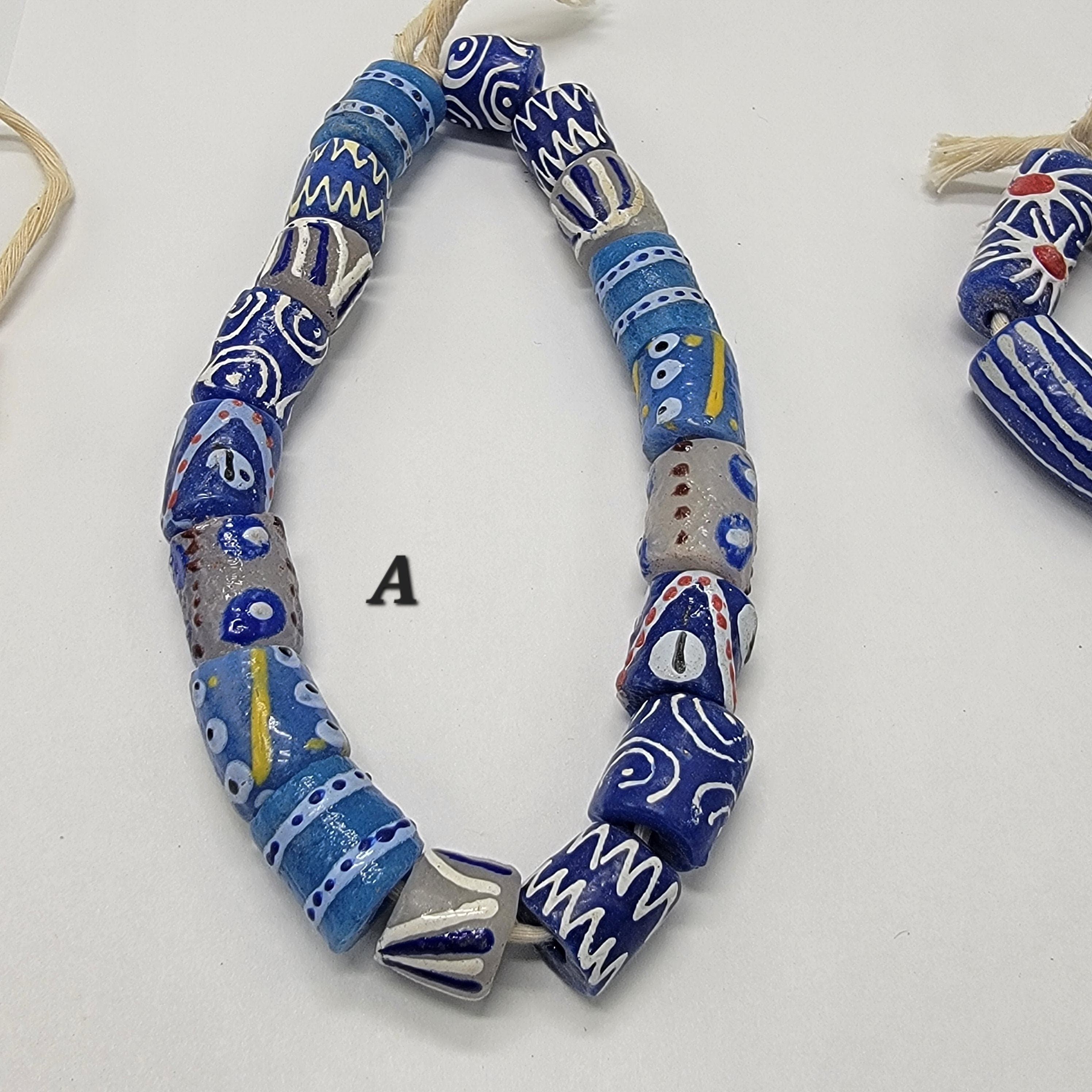 Blue Hand Painted African Beads