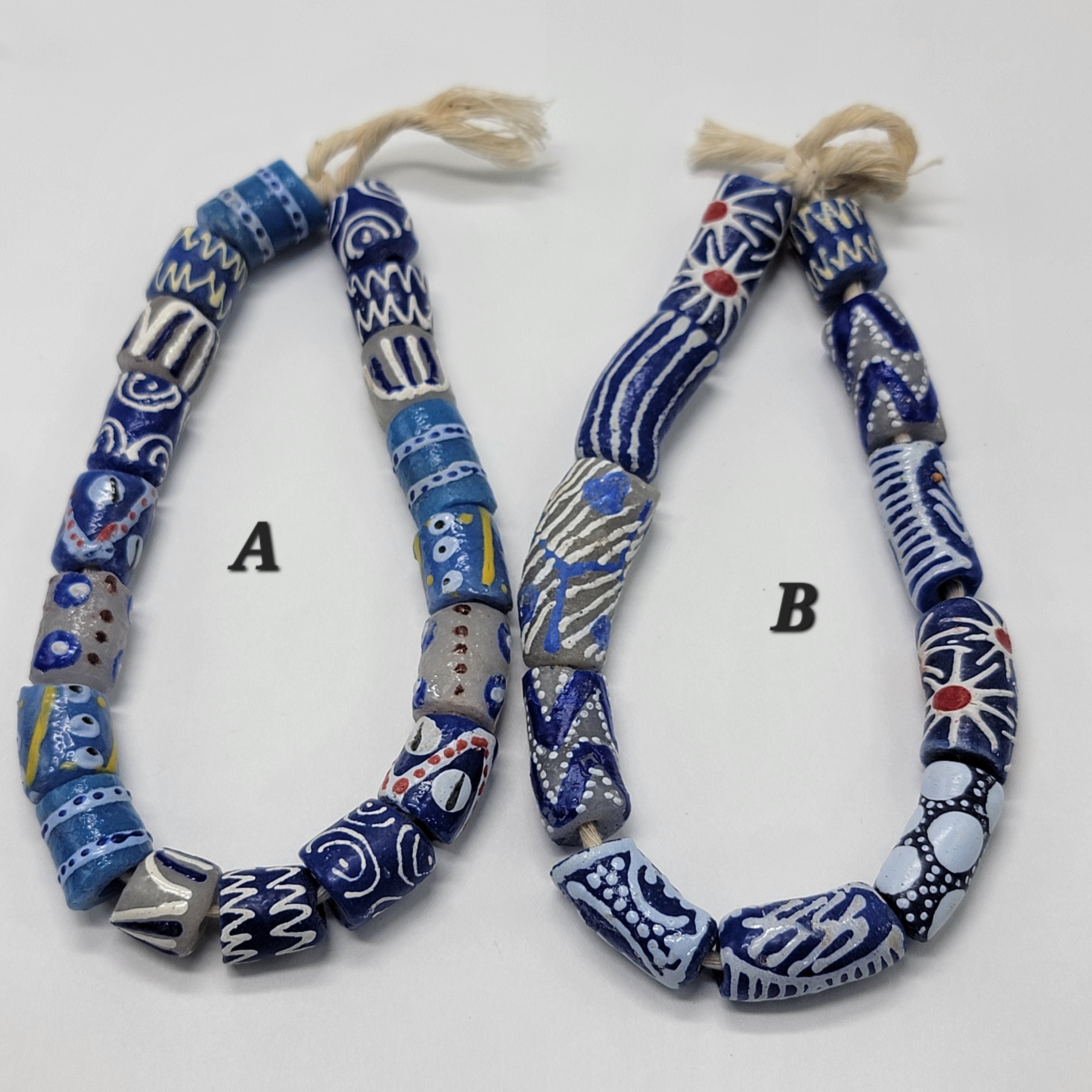 Blue Hand Painted African Beads