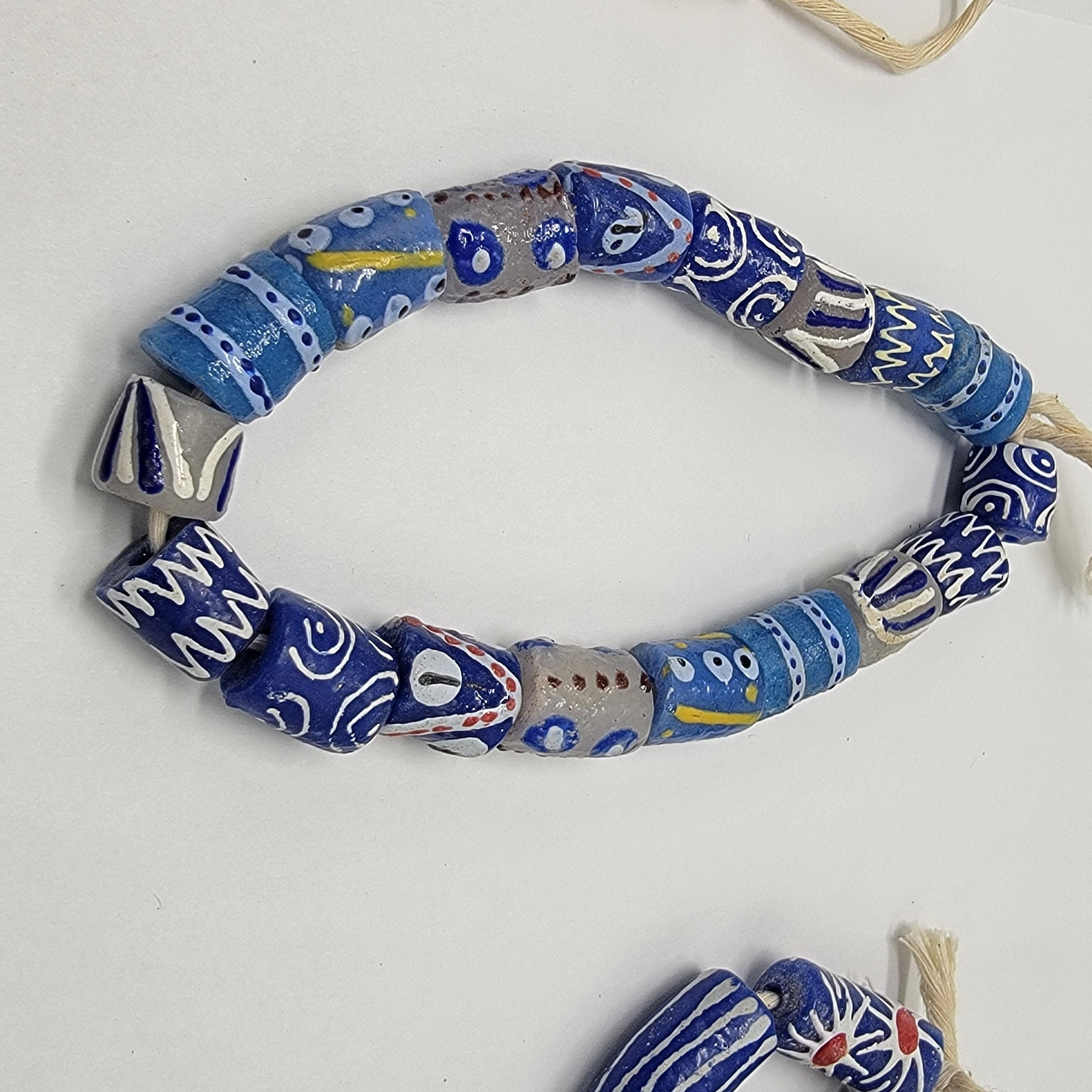 Blue Hand Painted African Beads