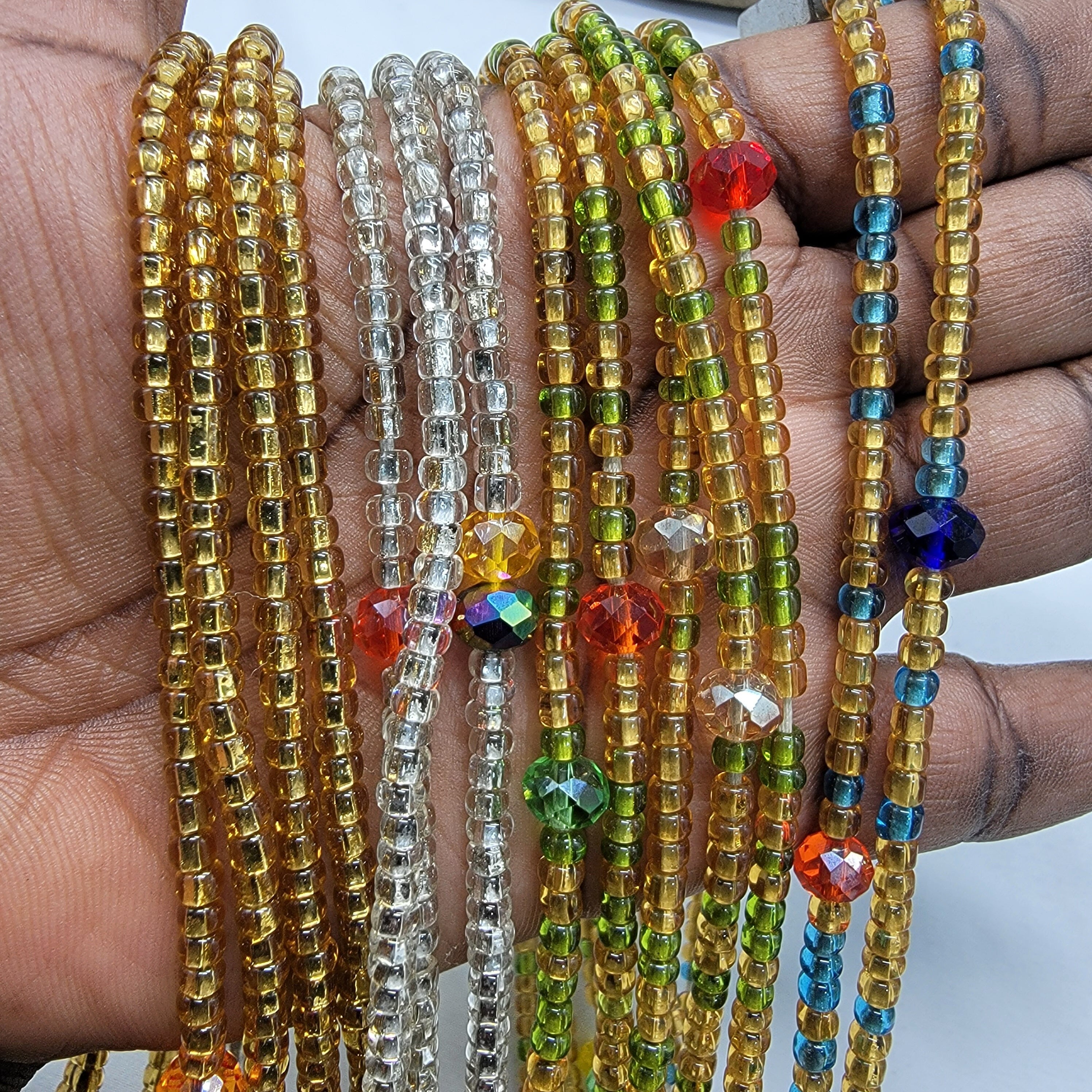 Tie on Belly Waist Beads, Crystal Belly Beads