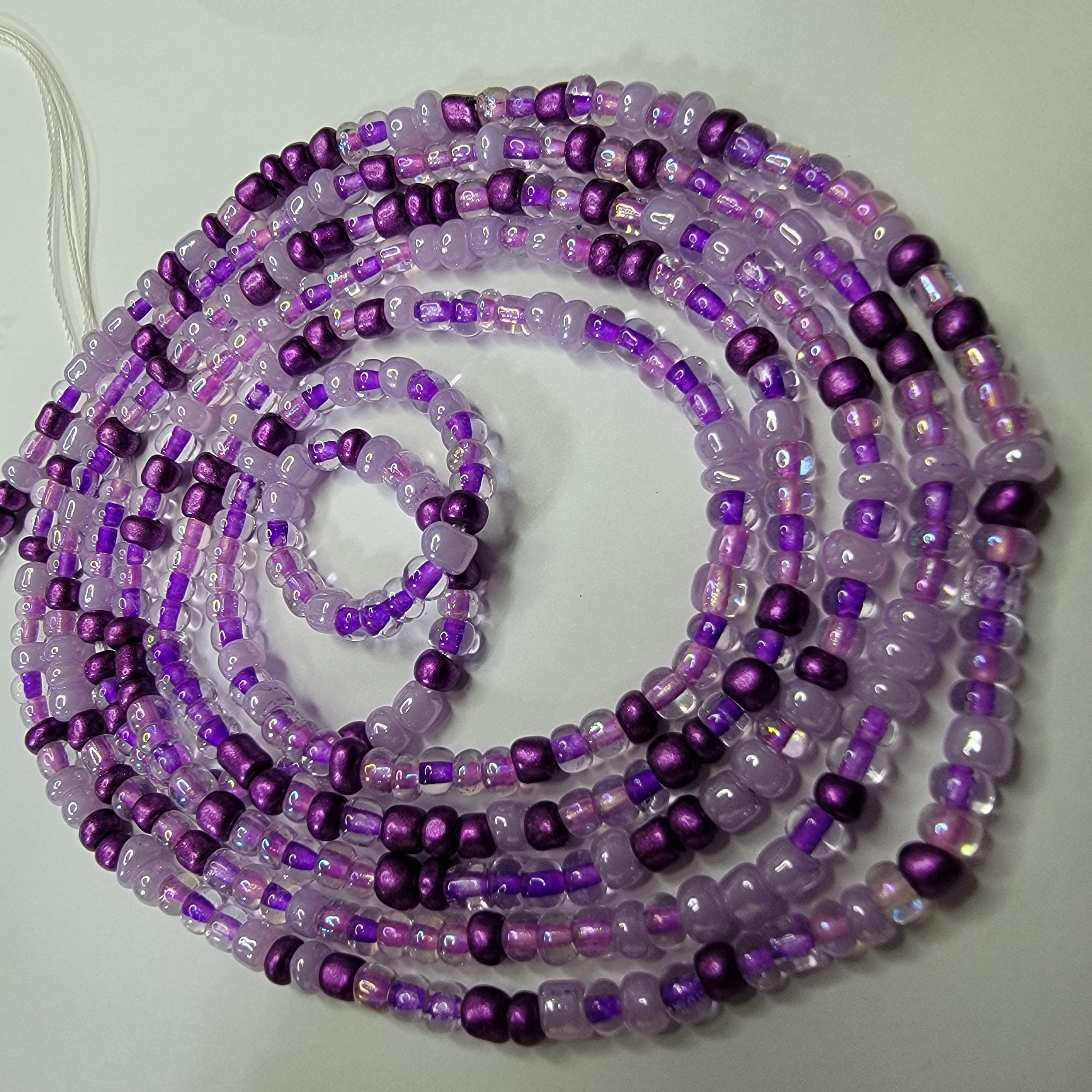 Purple Waist Beads, Tie on Waist Beads, Beads with Claps, Stretch Waist Beads