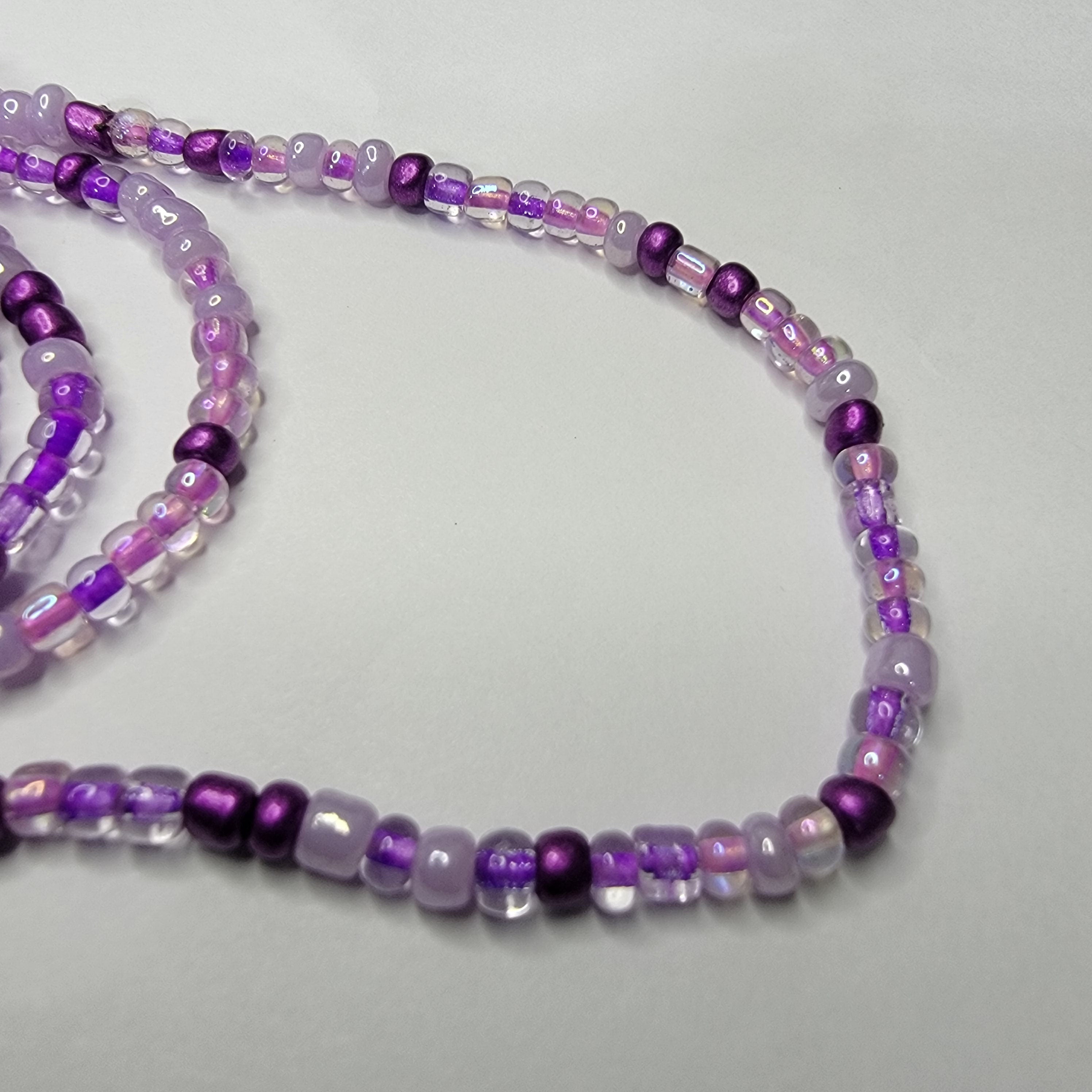 Purple Waist Beads, Tie on Waist Beads, Beads with Claps, Stretch Waist Beads