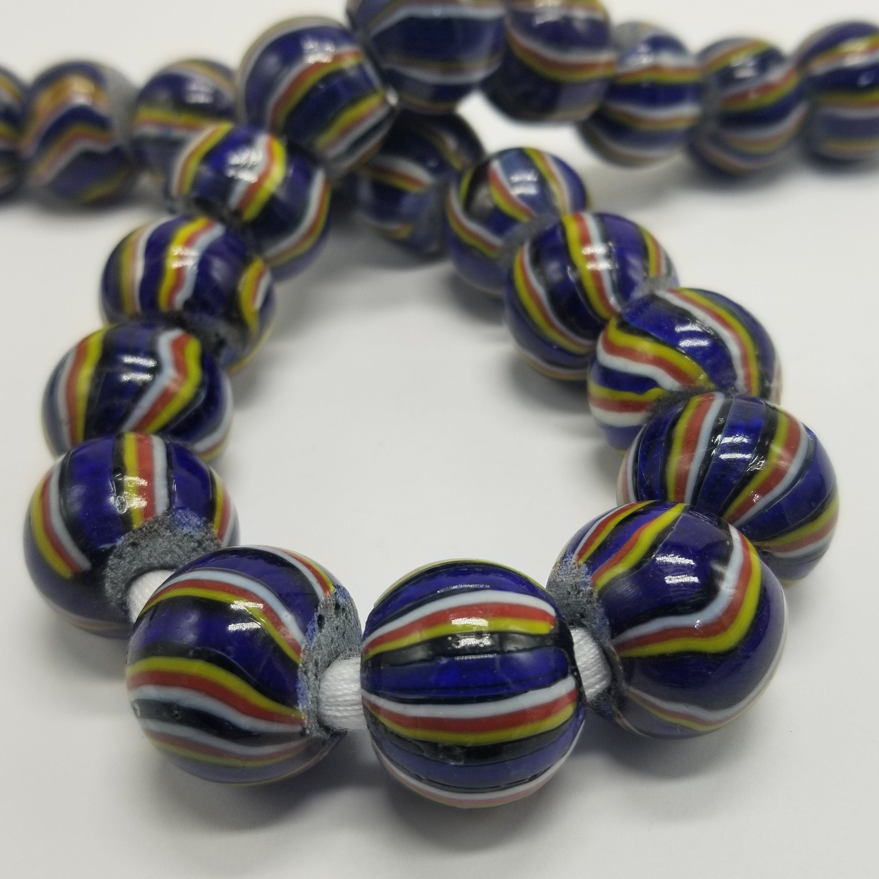 Blue Stripe Glass Bead