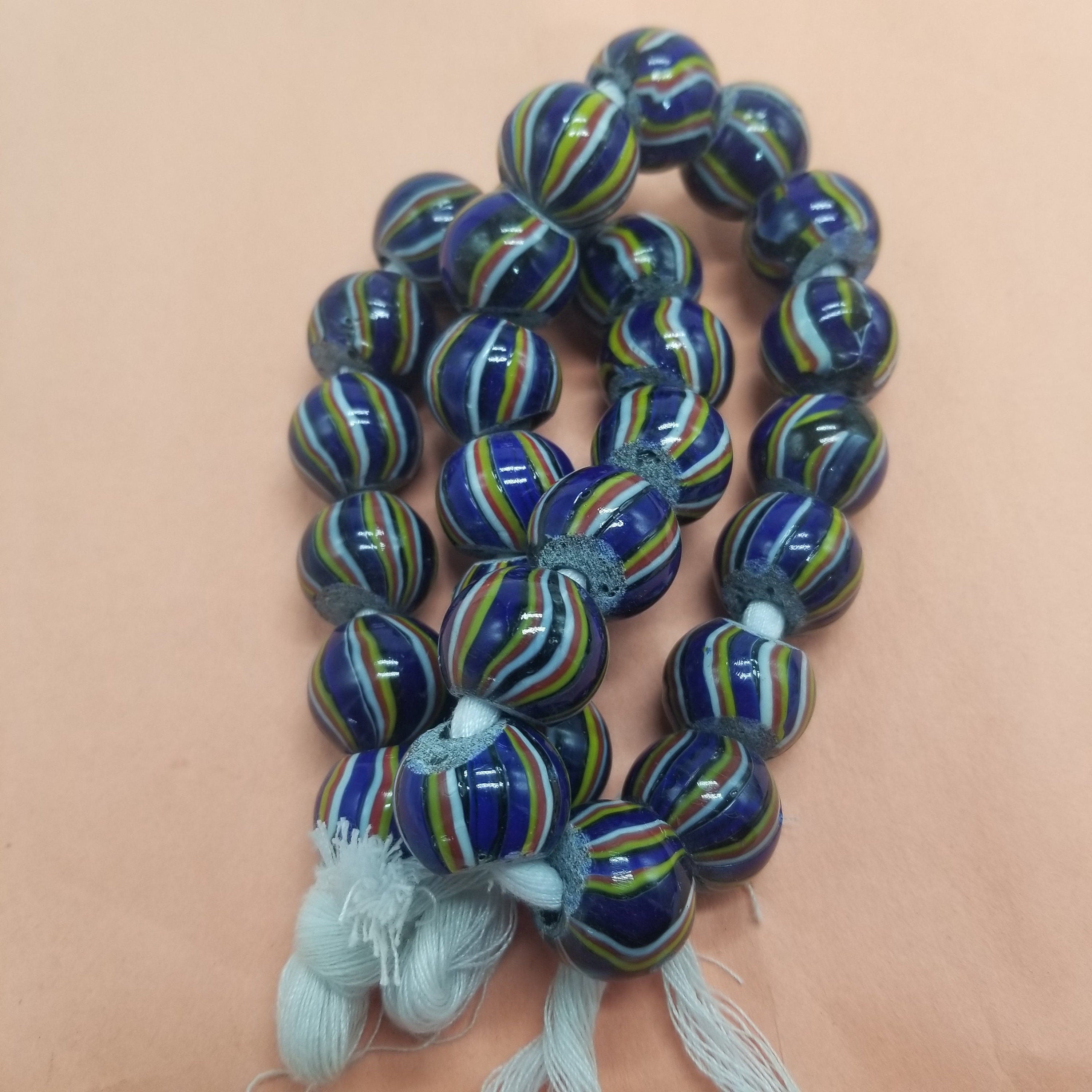 Blue Stripe Glass Bead