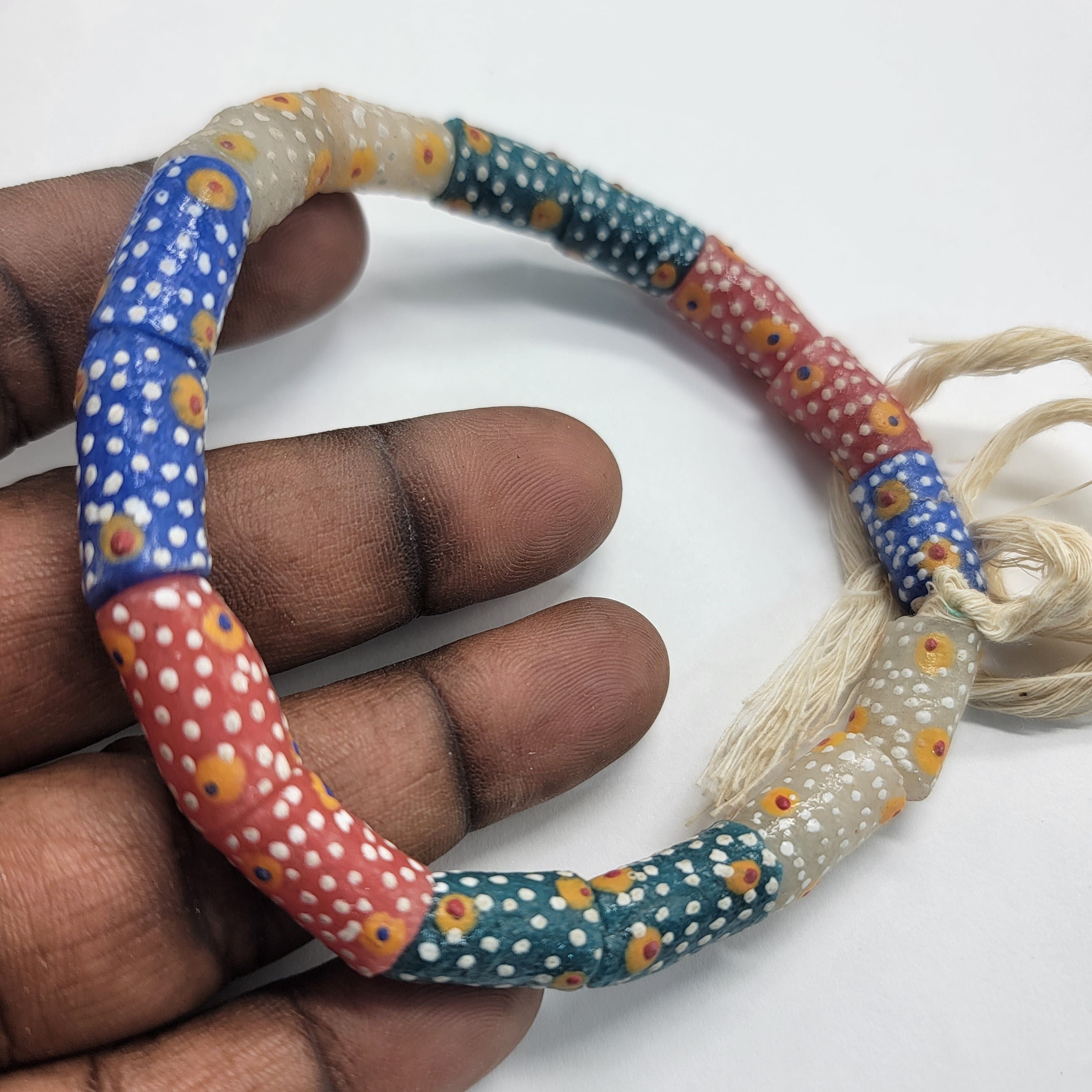 16 Small African Beads, Dotted Krobo Jewelry