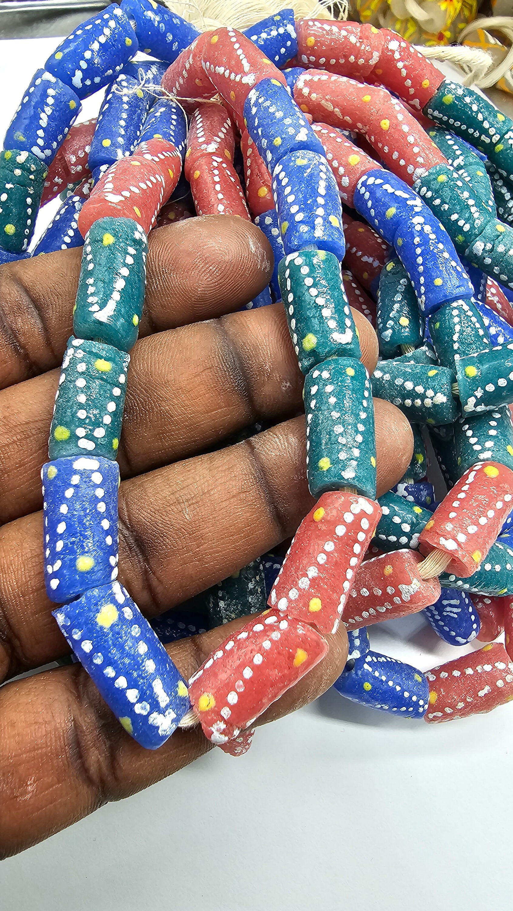 15 African Beads, Krobo beads, Recycle beads