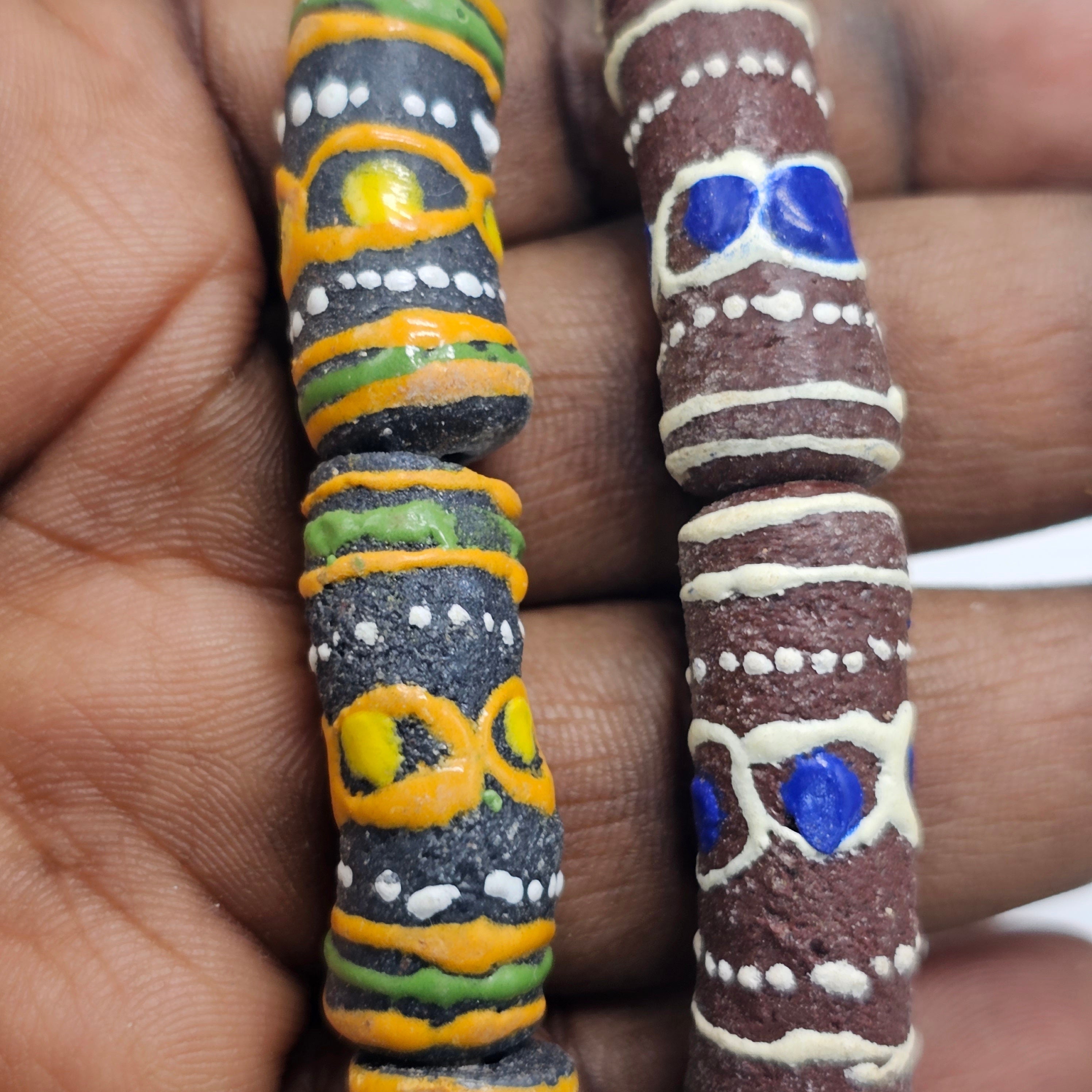 10 Hand Painted African Beads, Krobo beads, Recycle Beads