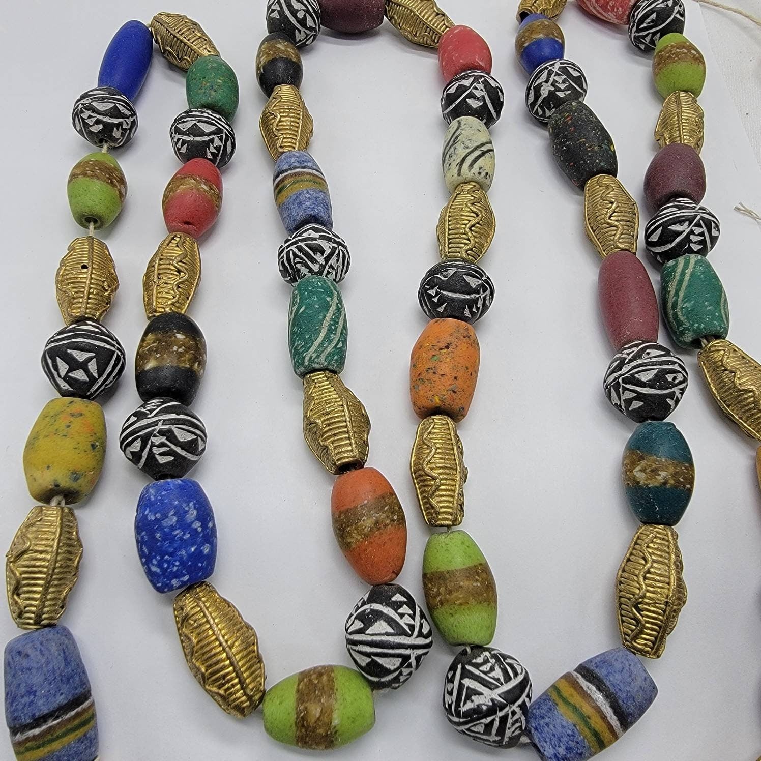 33 African Beads, Terracotta, Ghana Brass Beads