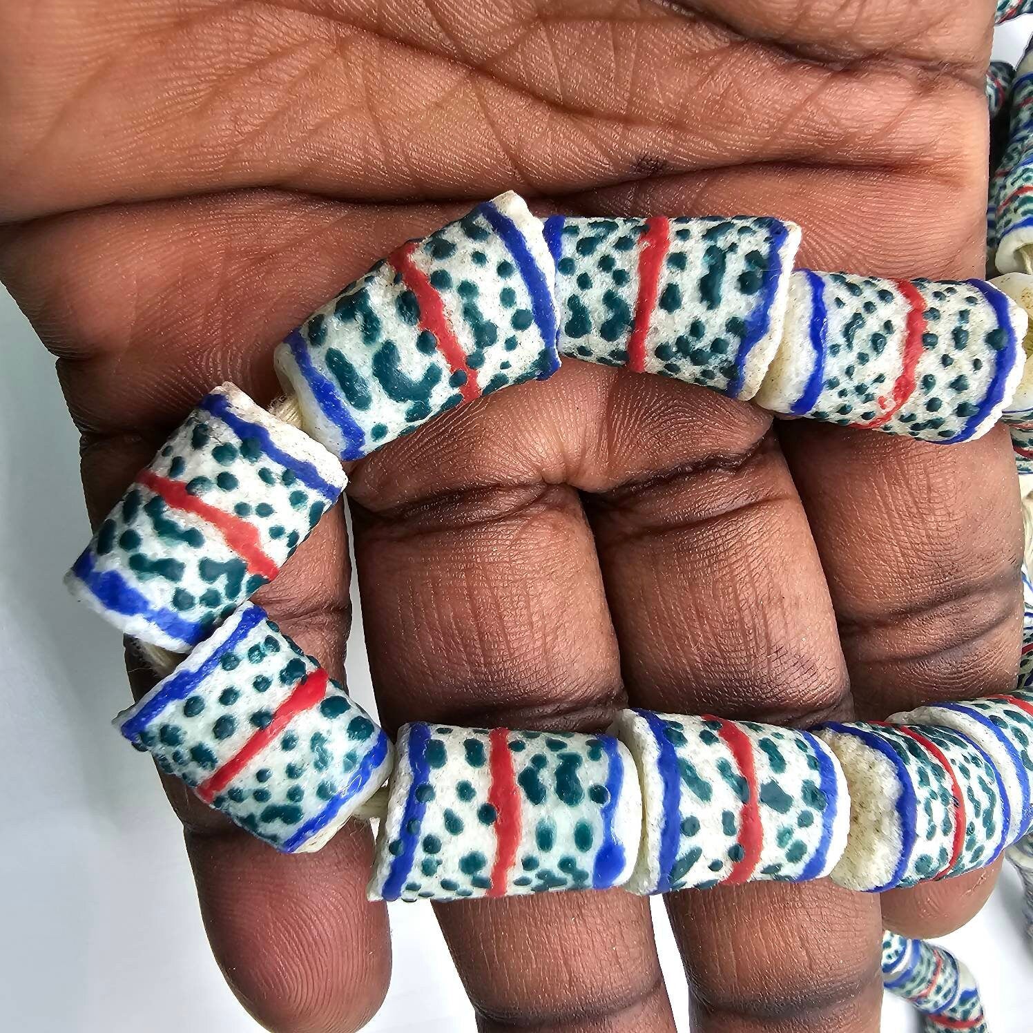 15 Dotted Krobo Beads, African Glass Beads