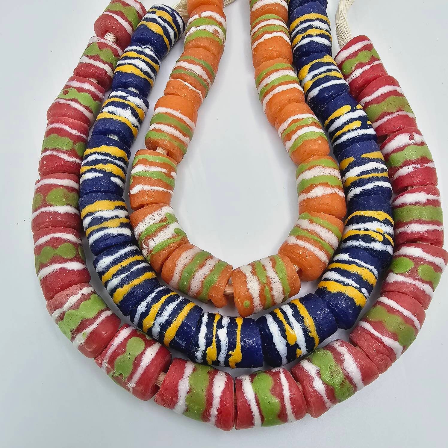 Red African Bead, Blue Krobo Beads, Orange Handmade Beads