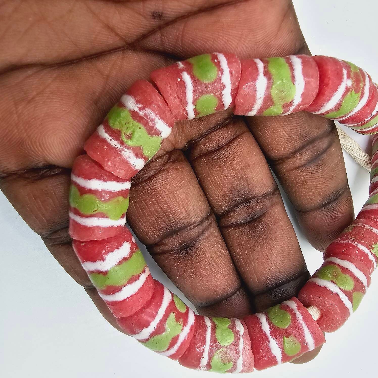 Red African Bead, Blue Krobo Beads, Orange Handmade Beads