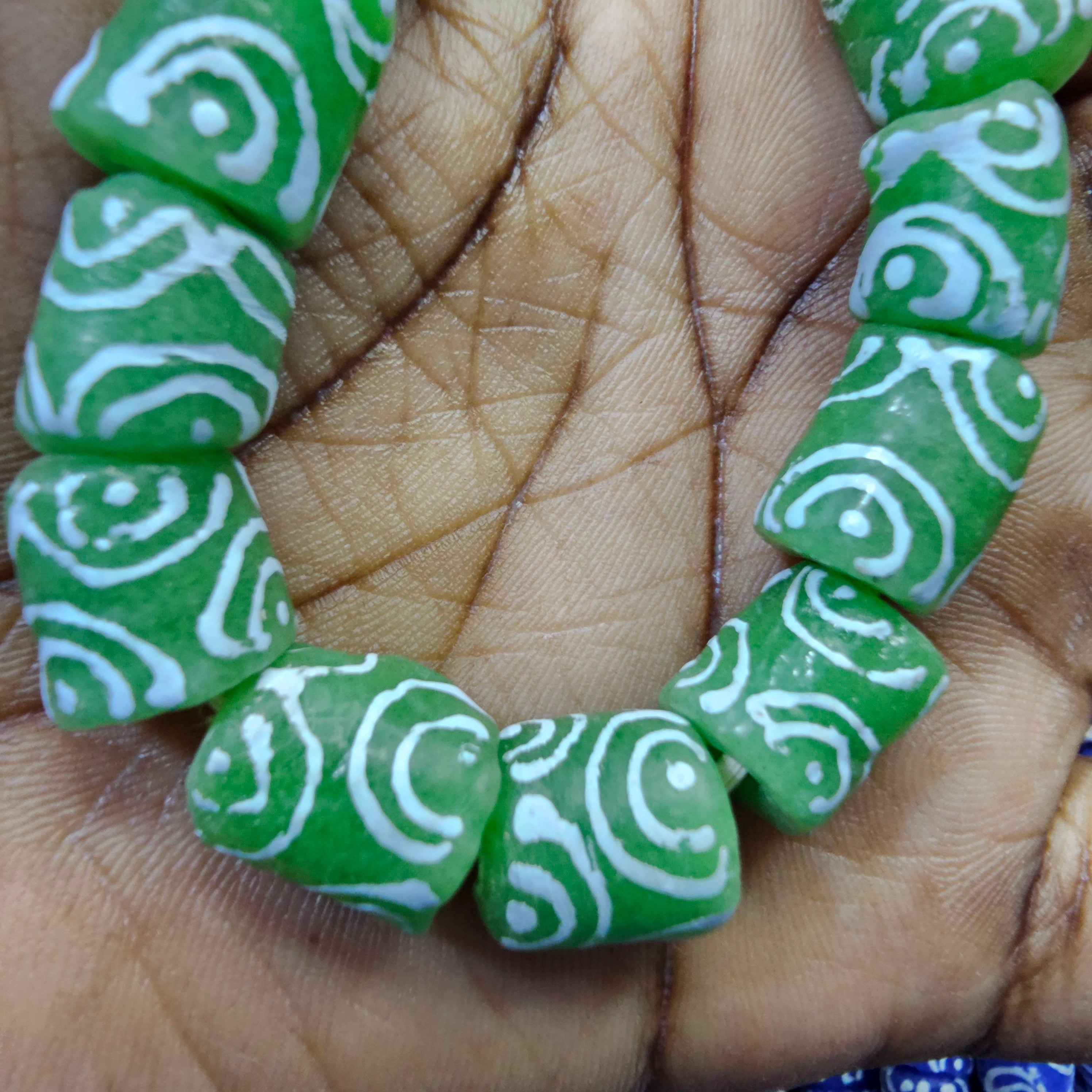 18 African Handpainted Beads, Recycled Glass Beads, Jewelry Making Beads