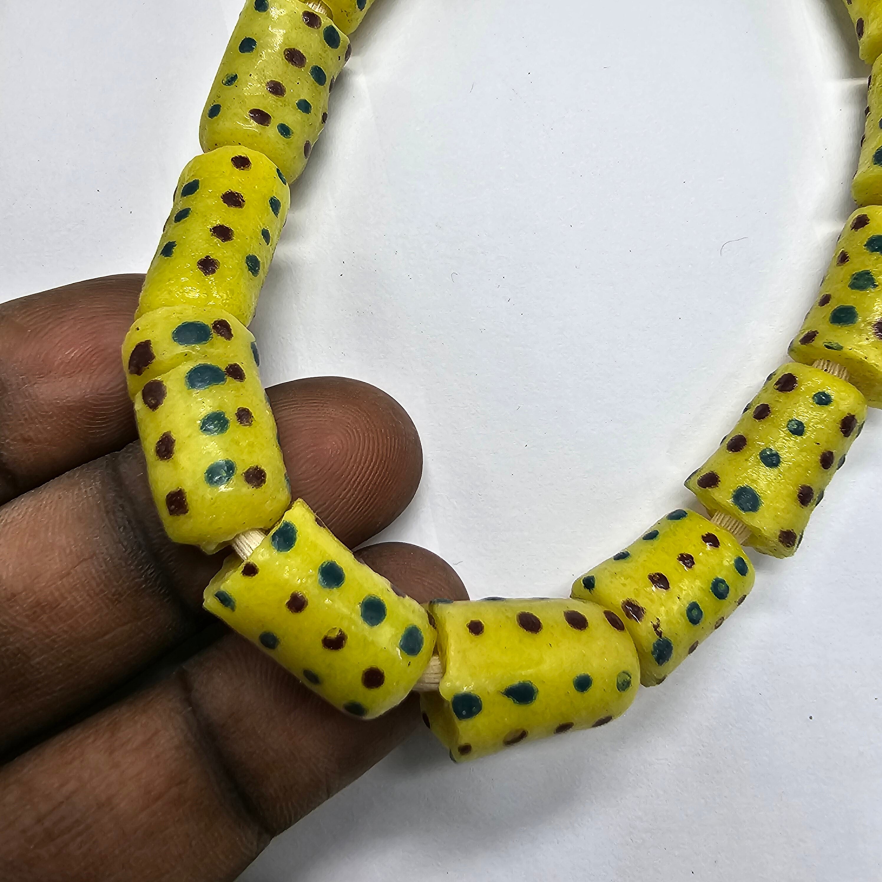 16 Krobo Glass Beads, Handmade Jewelry Making Beads