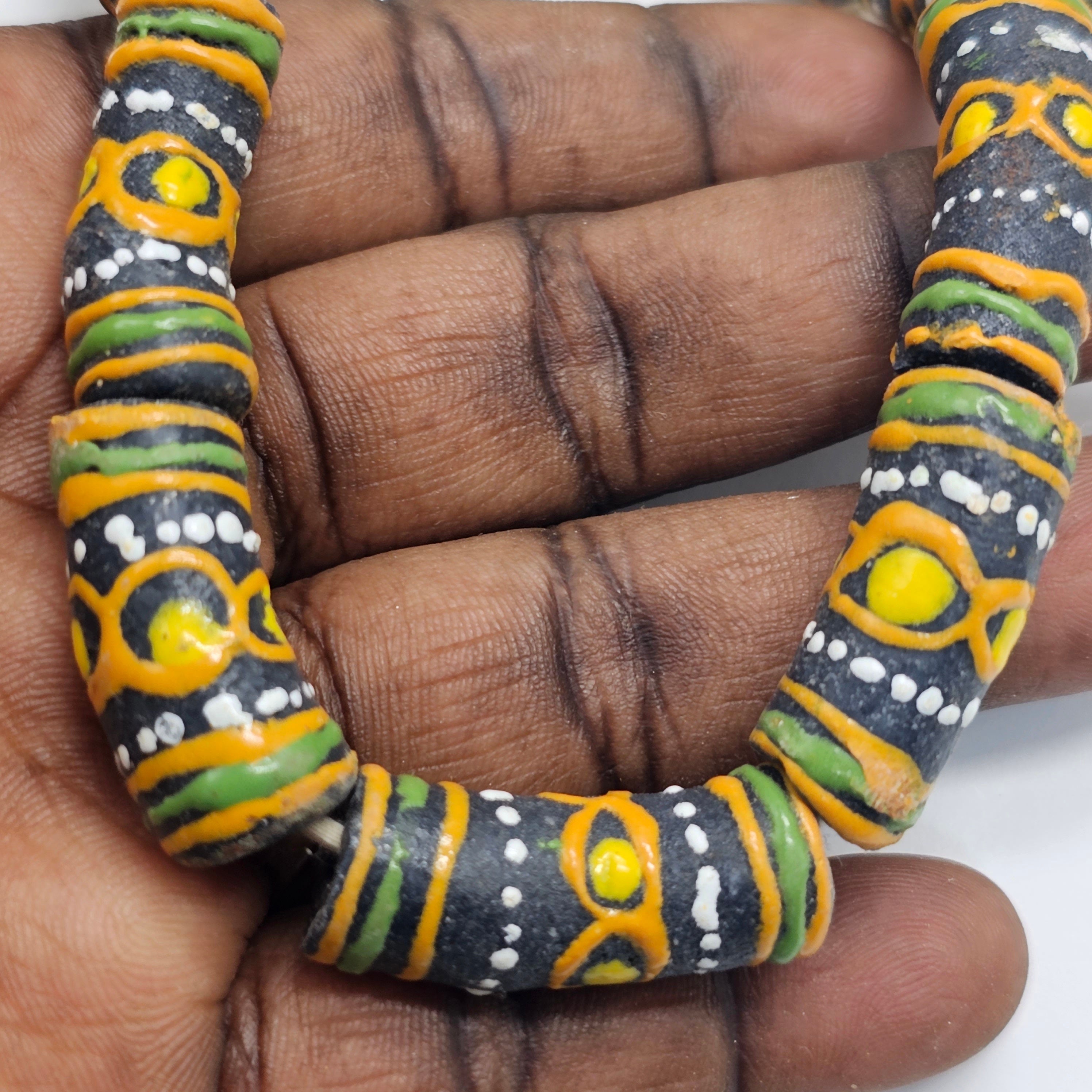 10 Hand Painted African Beads, Krobo beads, Recycle Beads