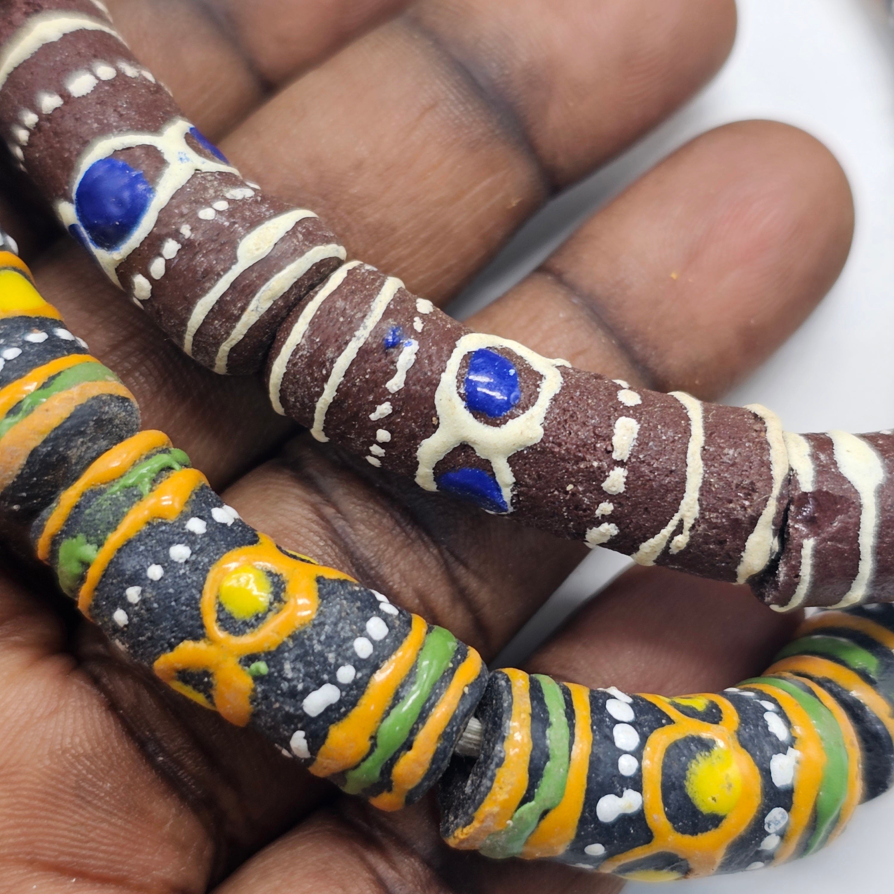 10 Hand Painted African Beads, Krobo beads, Recycle Beads