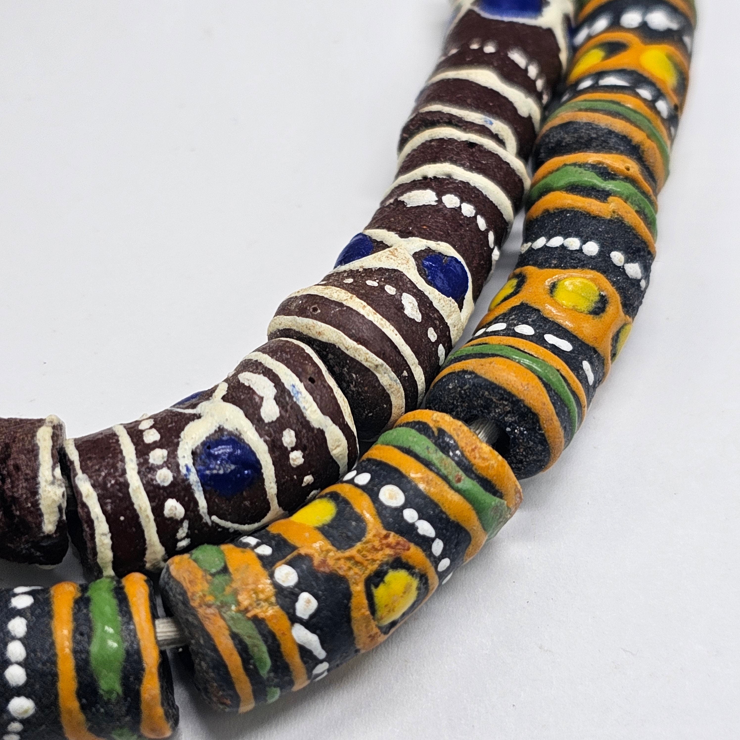 10 Hand Painted African Beads, Krobo beads, Recycle Beads