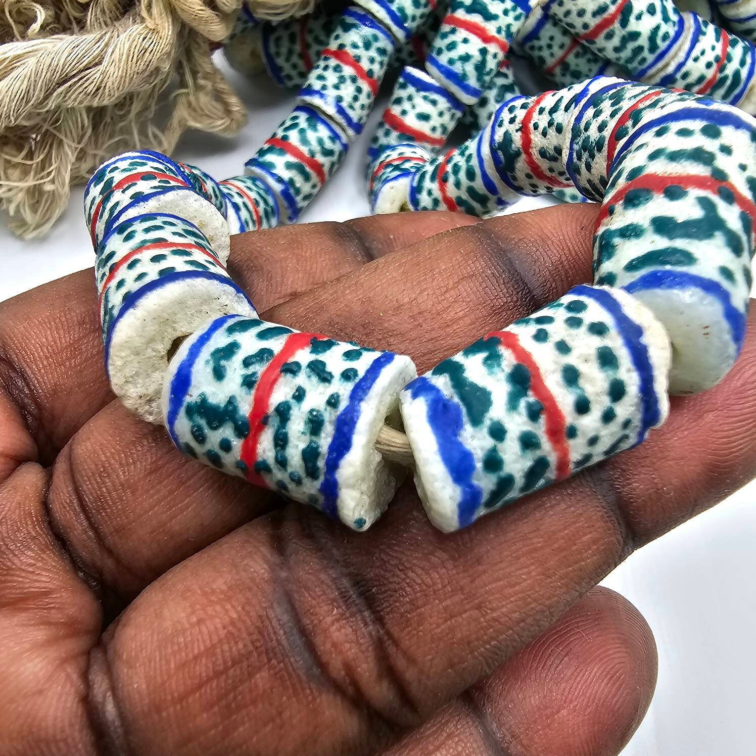 15 Dotted Krobo Beads, African Glass Beads