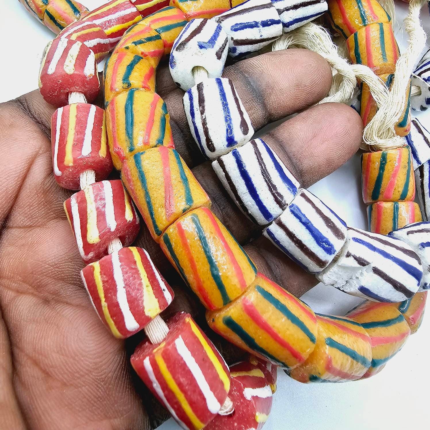 Traditonal African Powdered Glass, Handpainted Beads