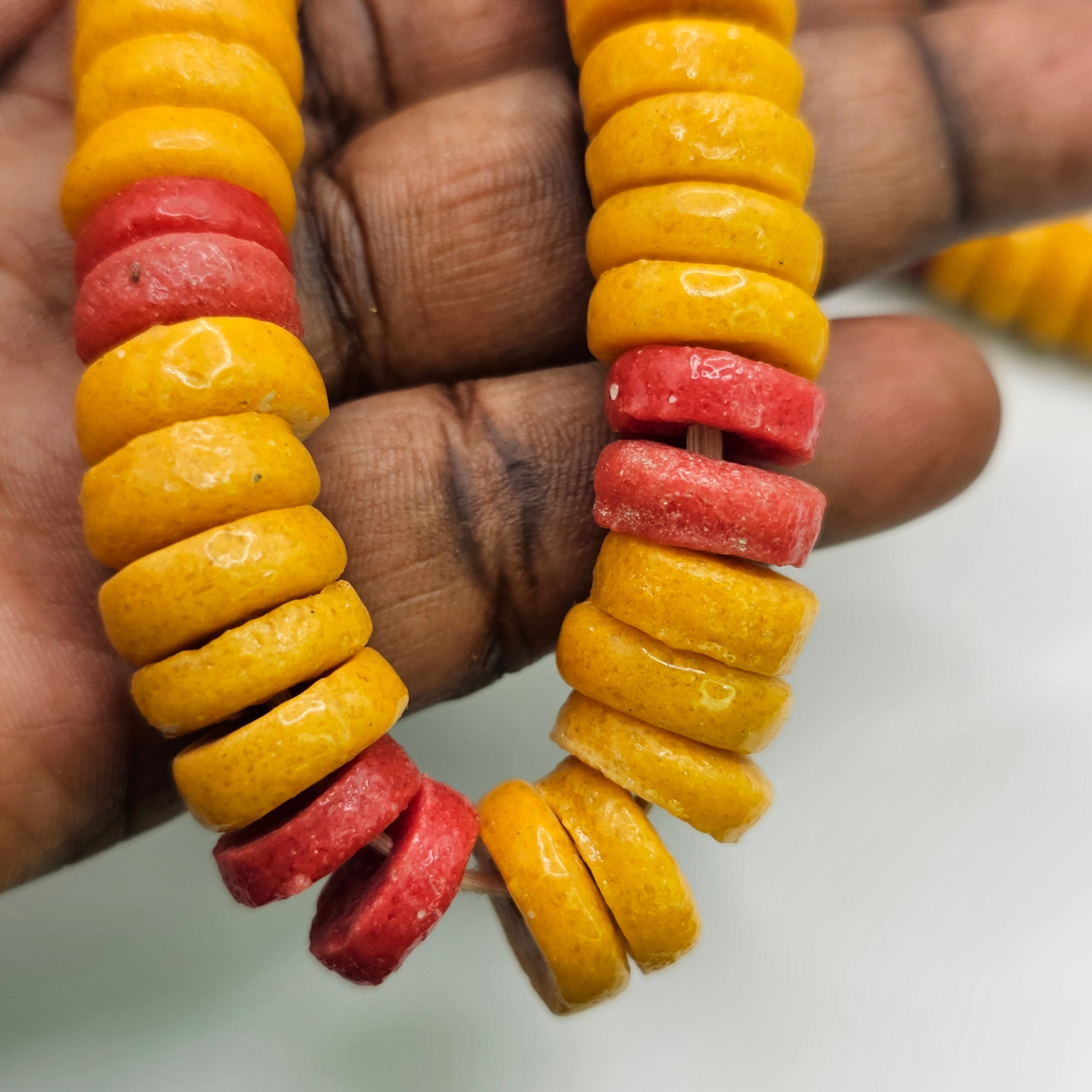 48 Mustard Yellow Red Spacer Beads