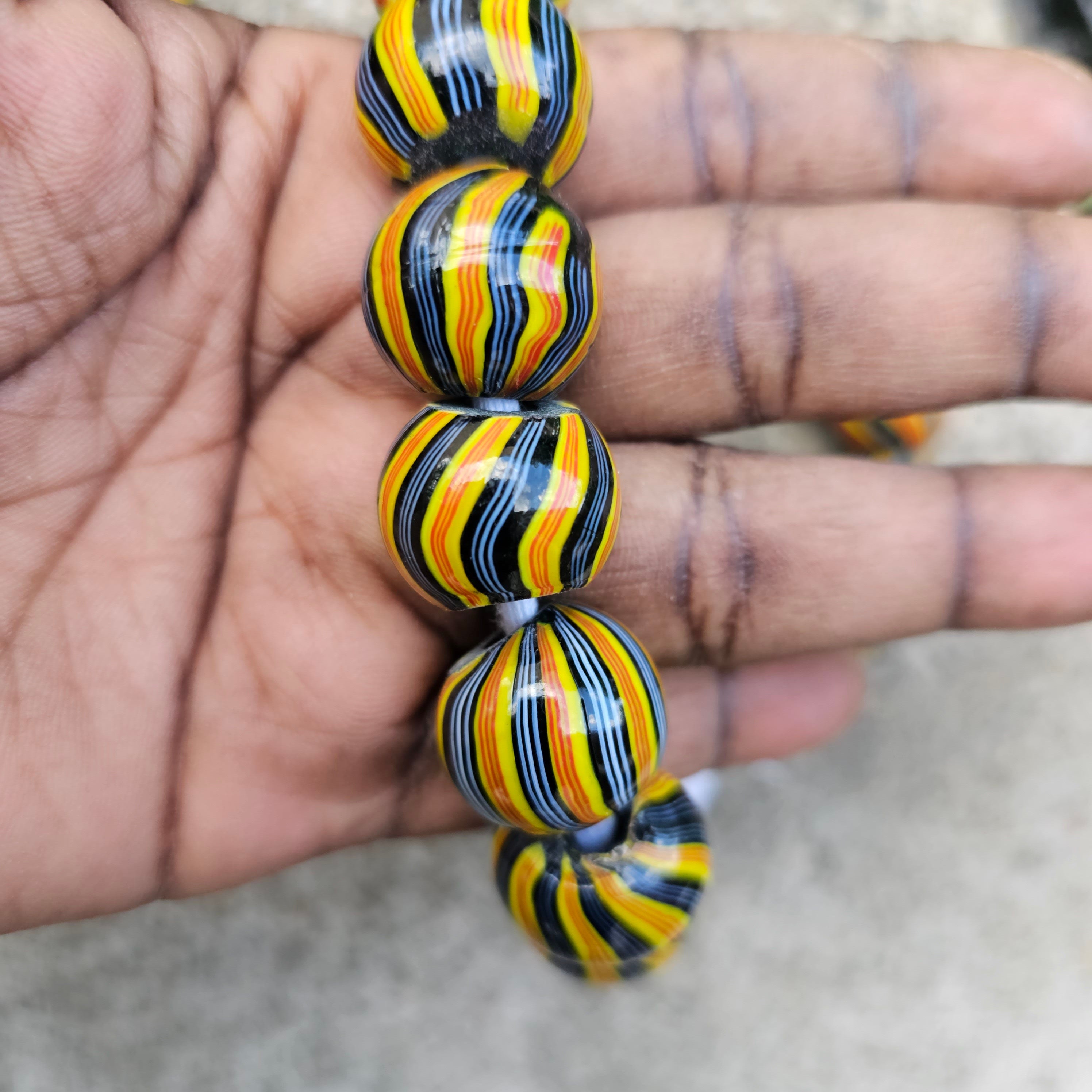 Yellow Stripe Glass Beads