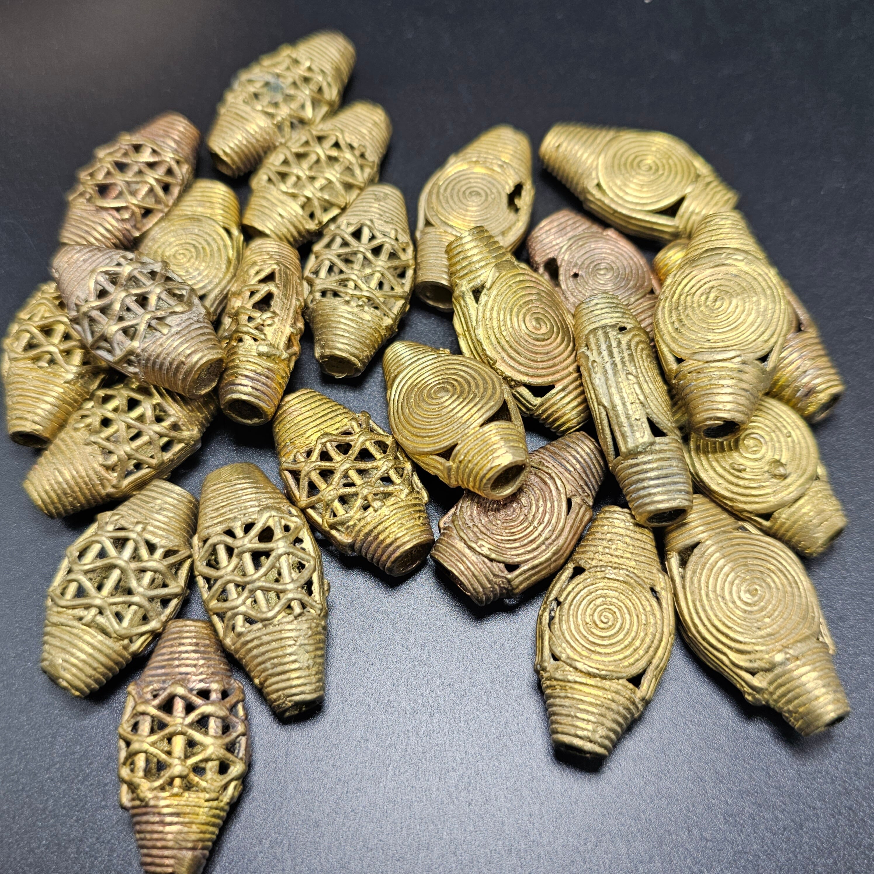 African Lost Wax, African Brass Beads, Bi-cone Brass Beads