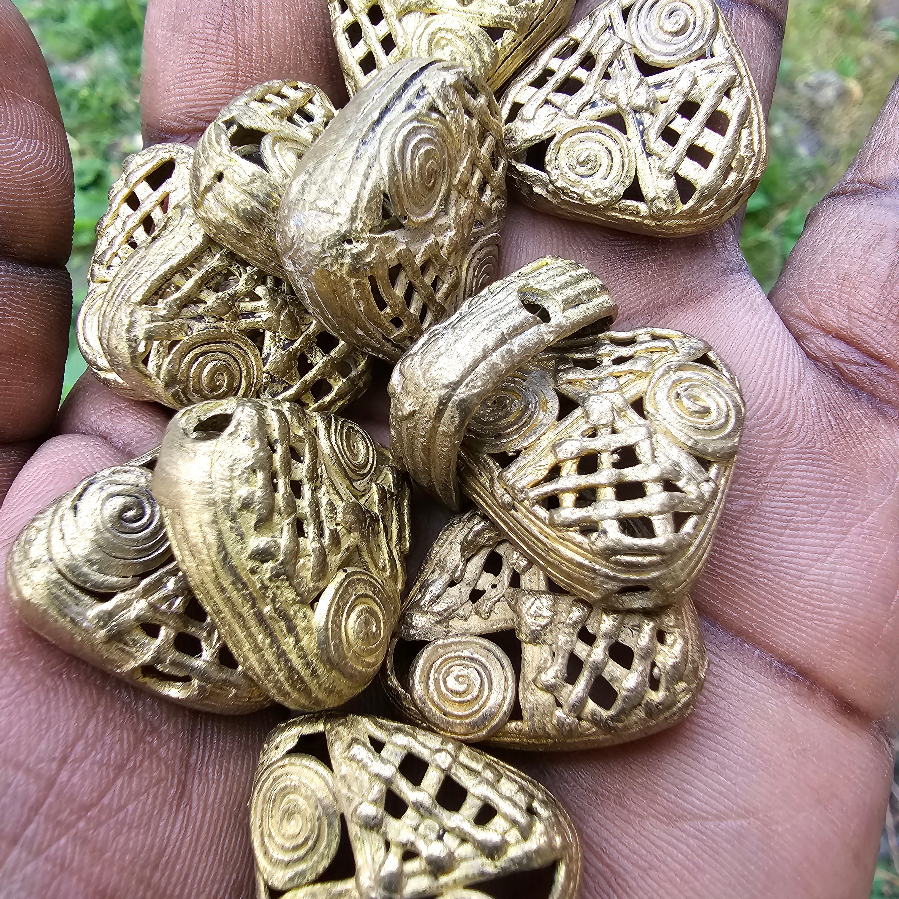 Small Triangular African Beads, Polish Brass