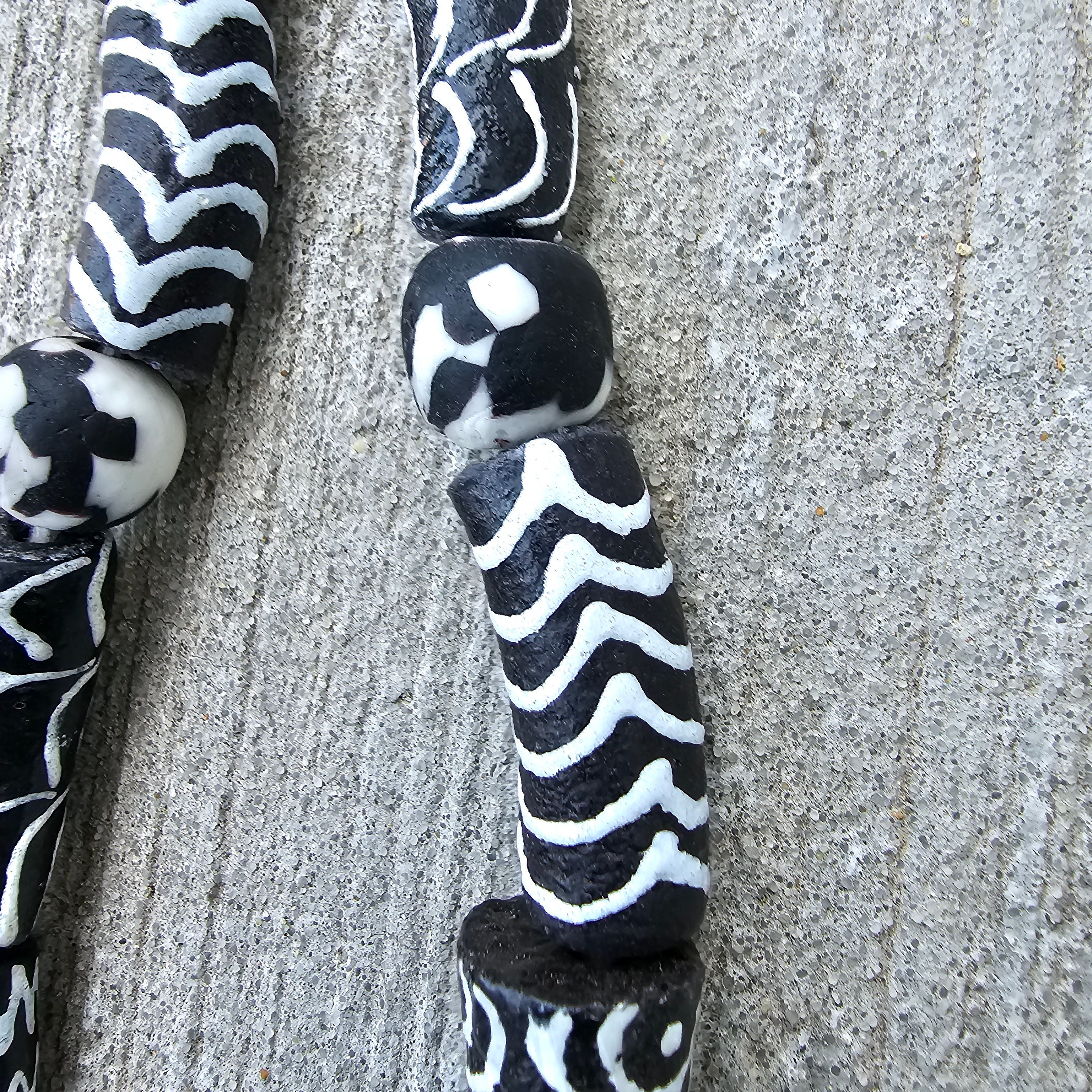 Black and White Long Beads, Krobo Glass Beads