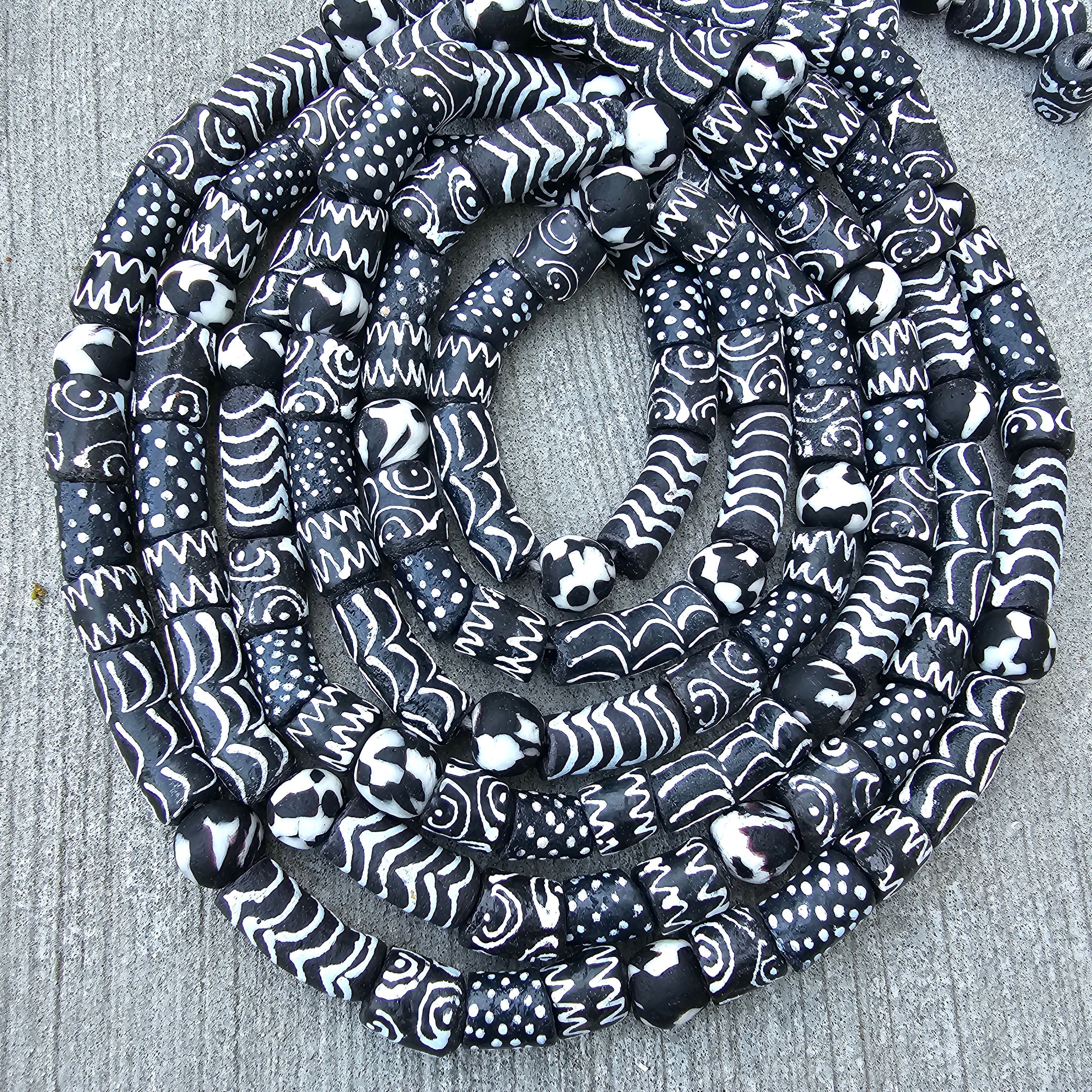 Black and White Long Beads, Krobo Glass Beads