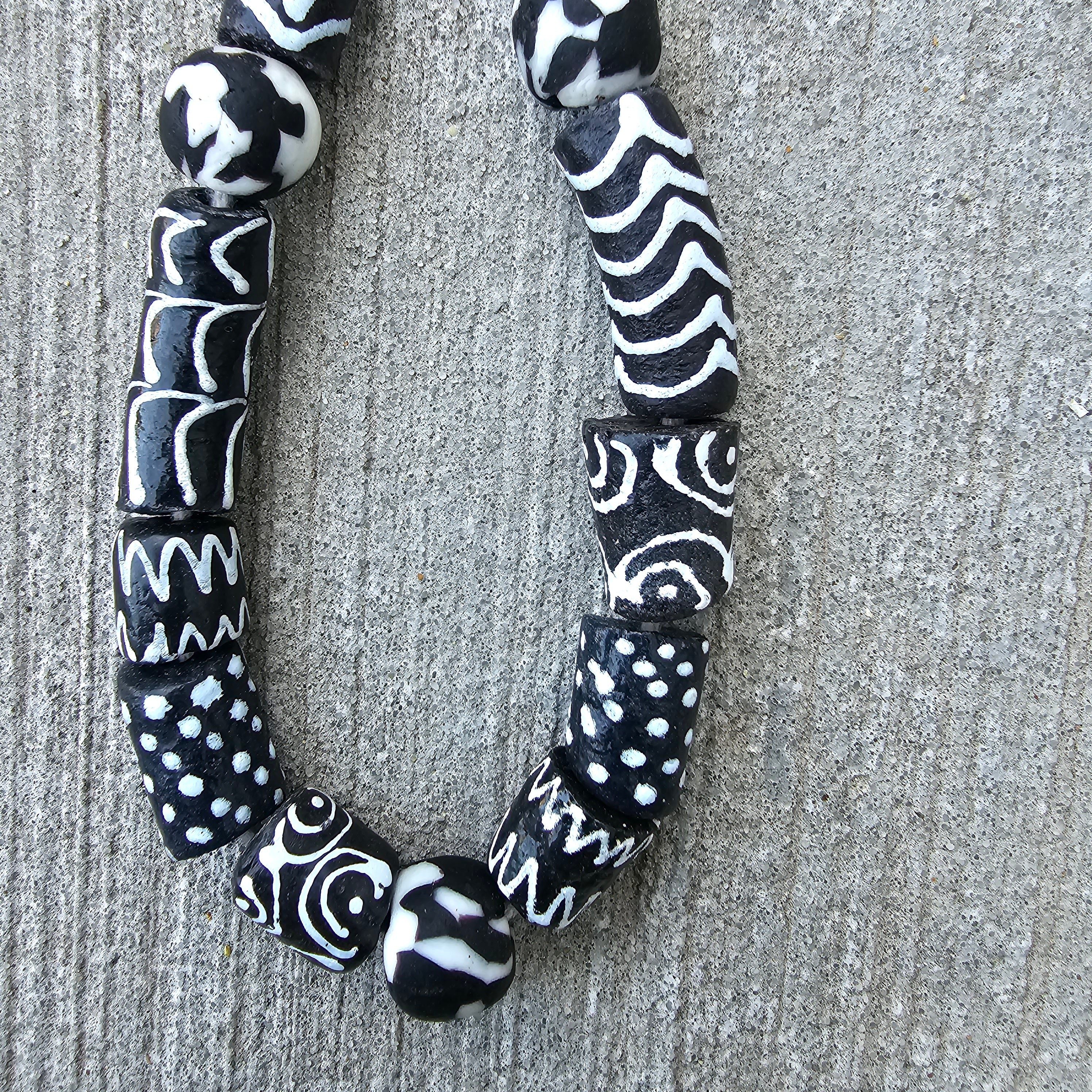 Black and White Long Beads, Krobo Glass Beads