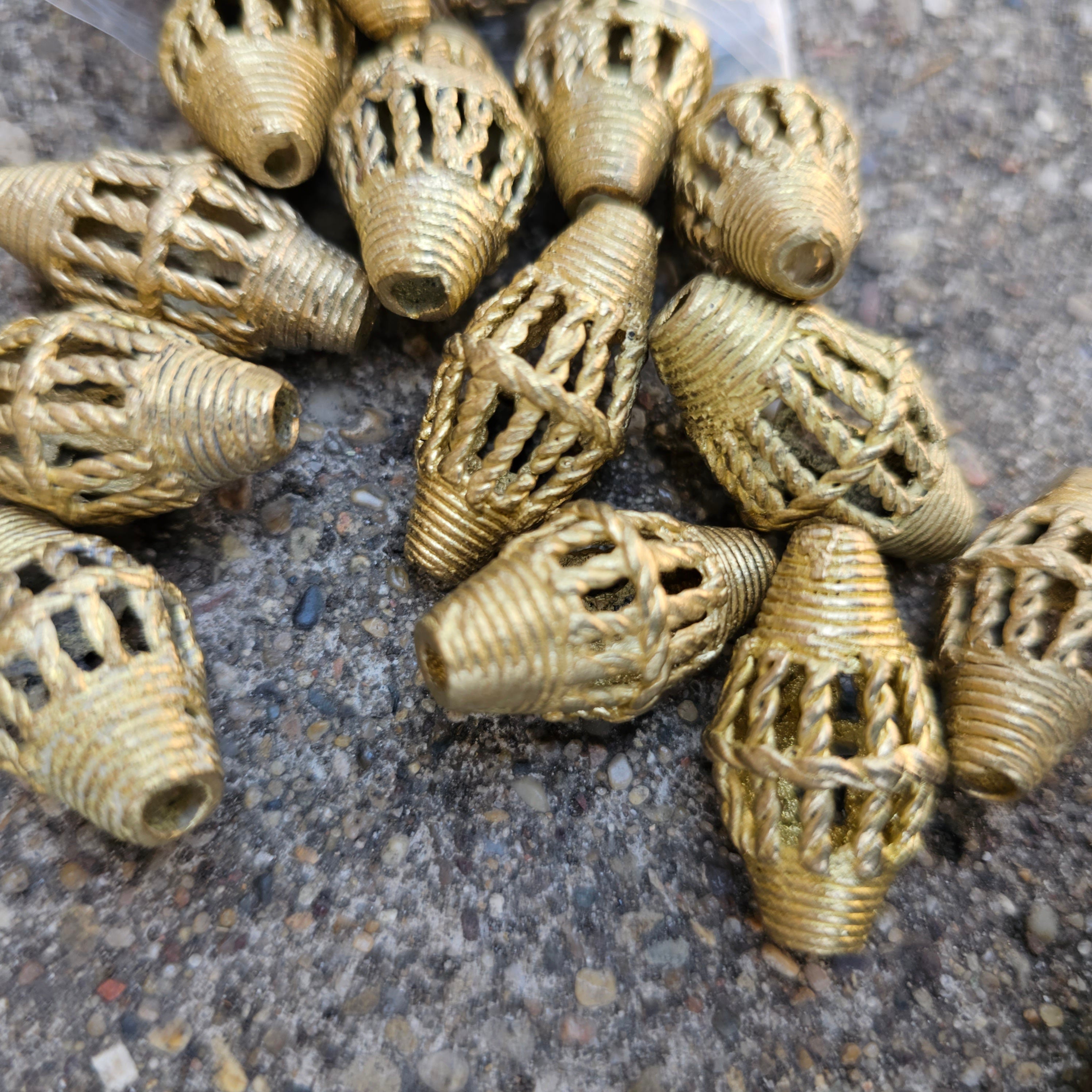 Netted Tube Ashante Beads, Brass Jewelry