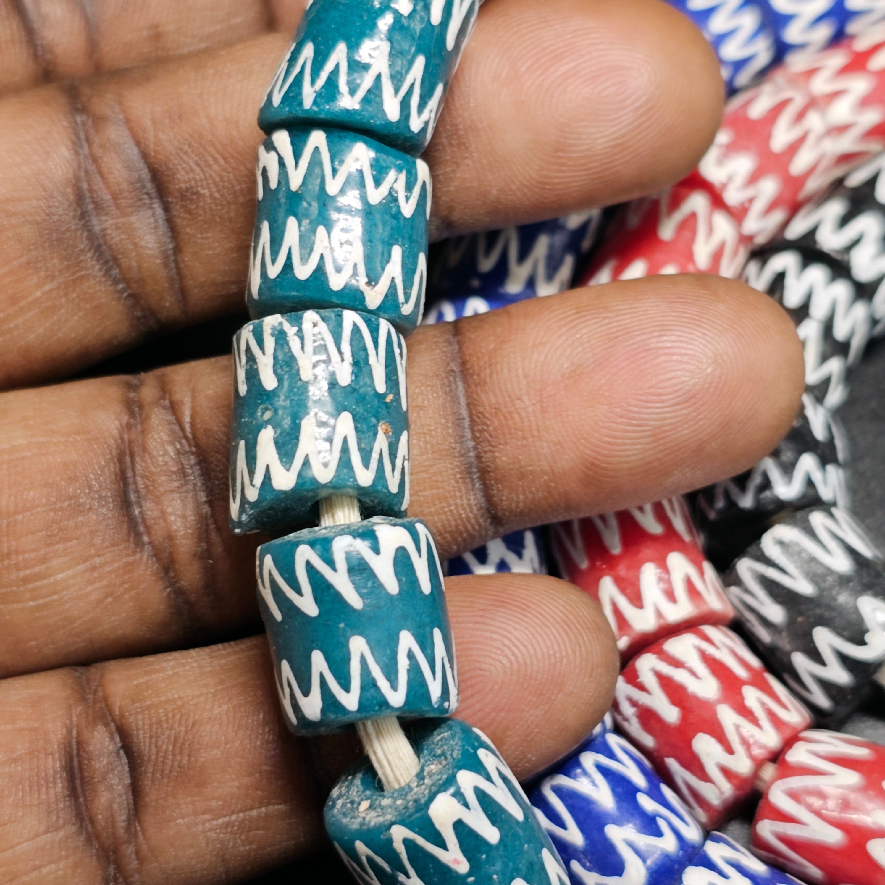 20 Powdered Glass Beads, Red Krobo Beads, Blue Krobo Beads