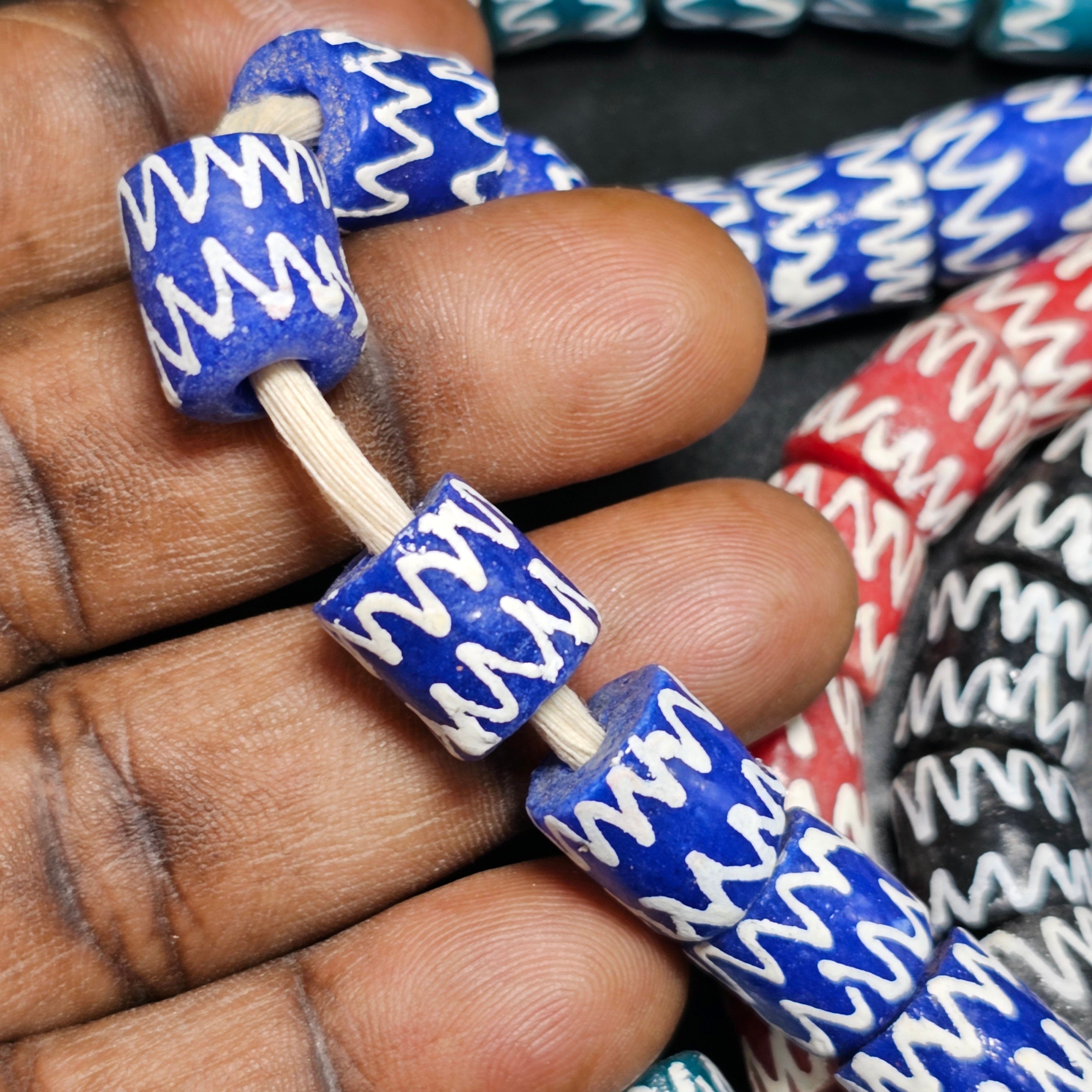 20 Powdered Glass Beads, Red Krobo Beads, Blue Krobo Beads