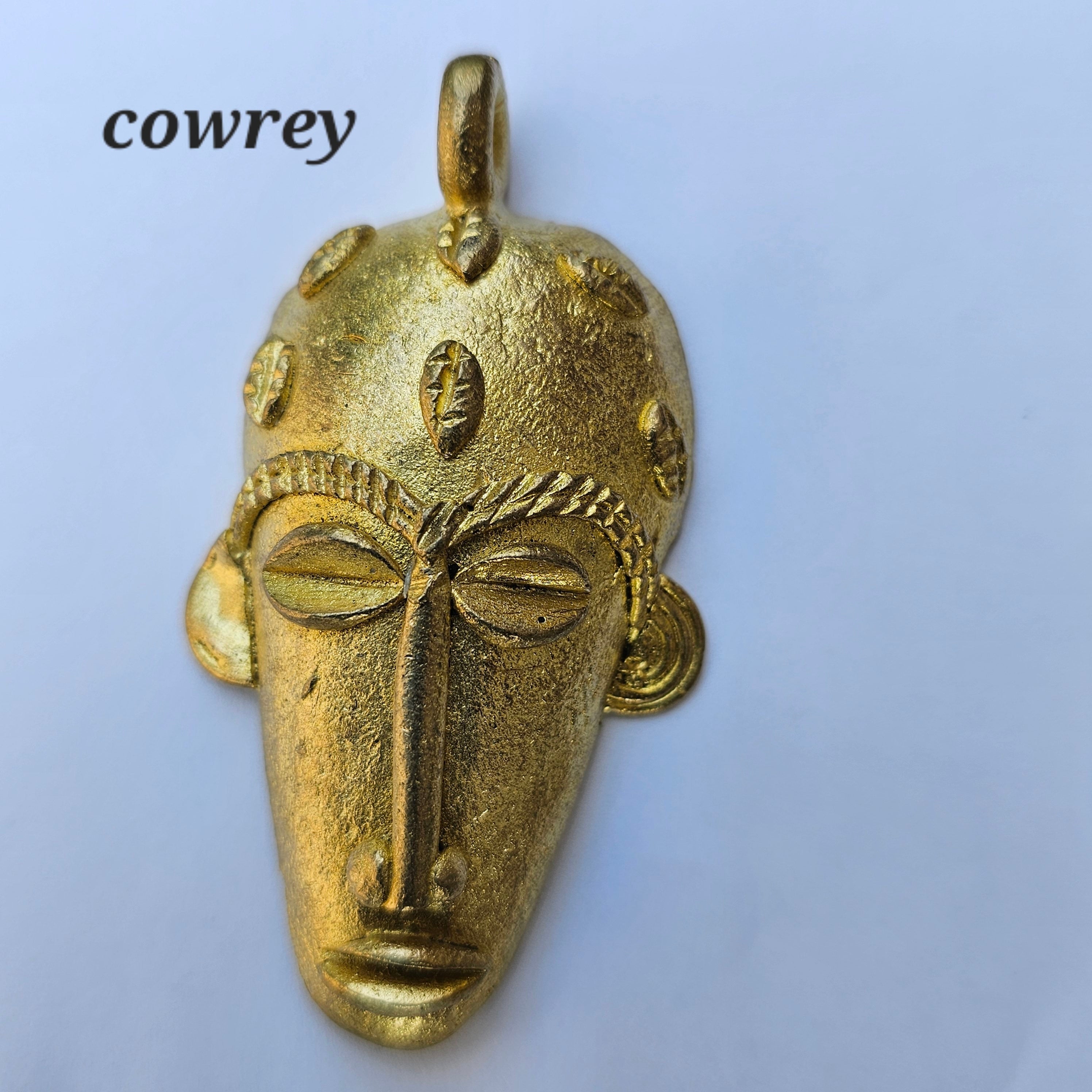 Elongated Mask Pendant, African Brass Beads