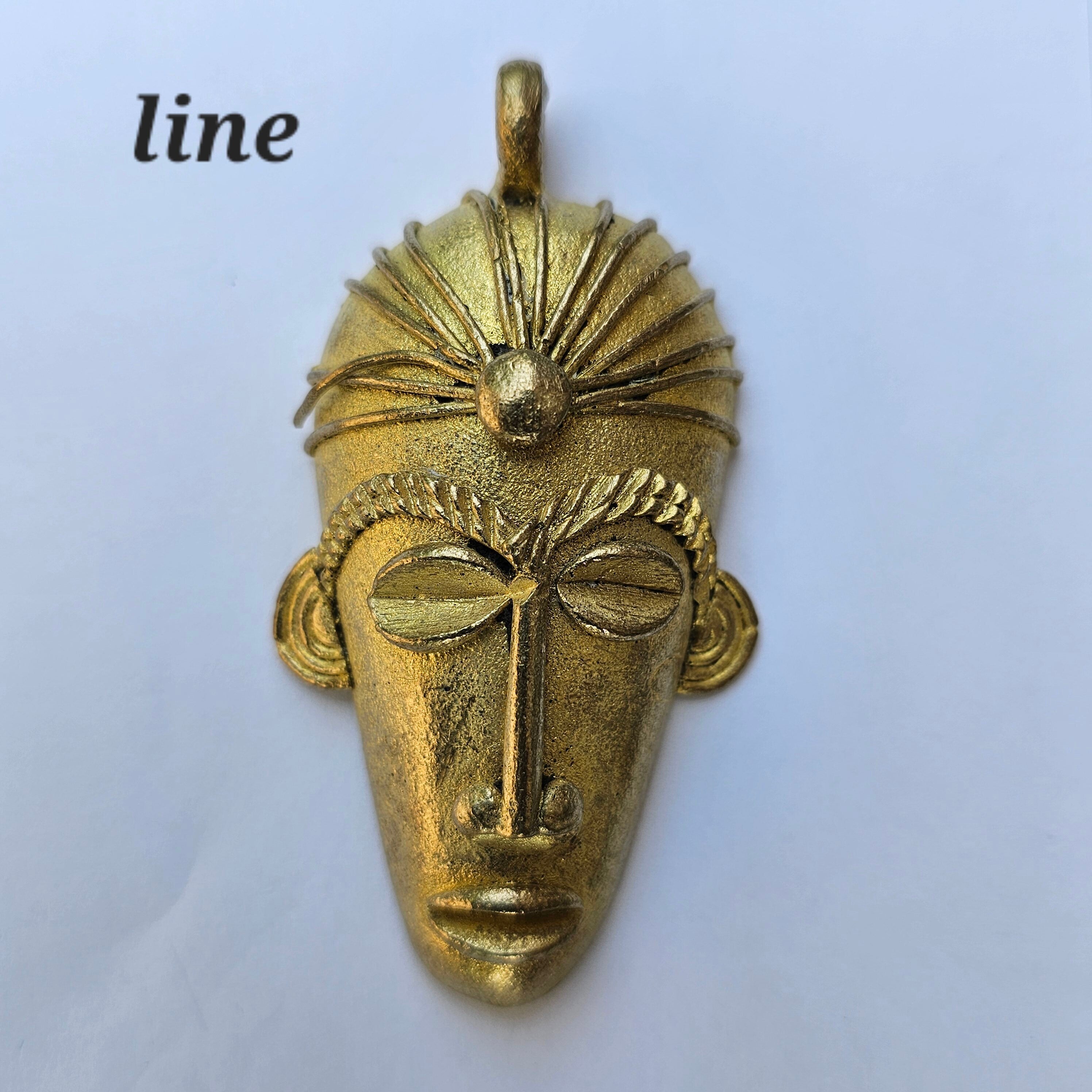 Elongated Mask Pendant, African Brass Beads