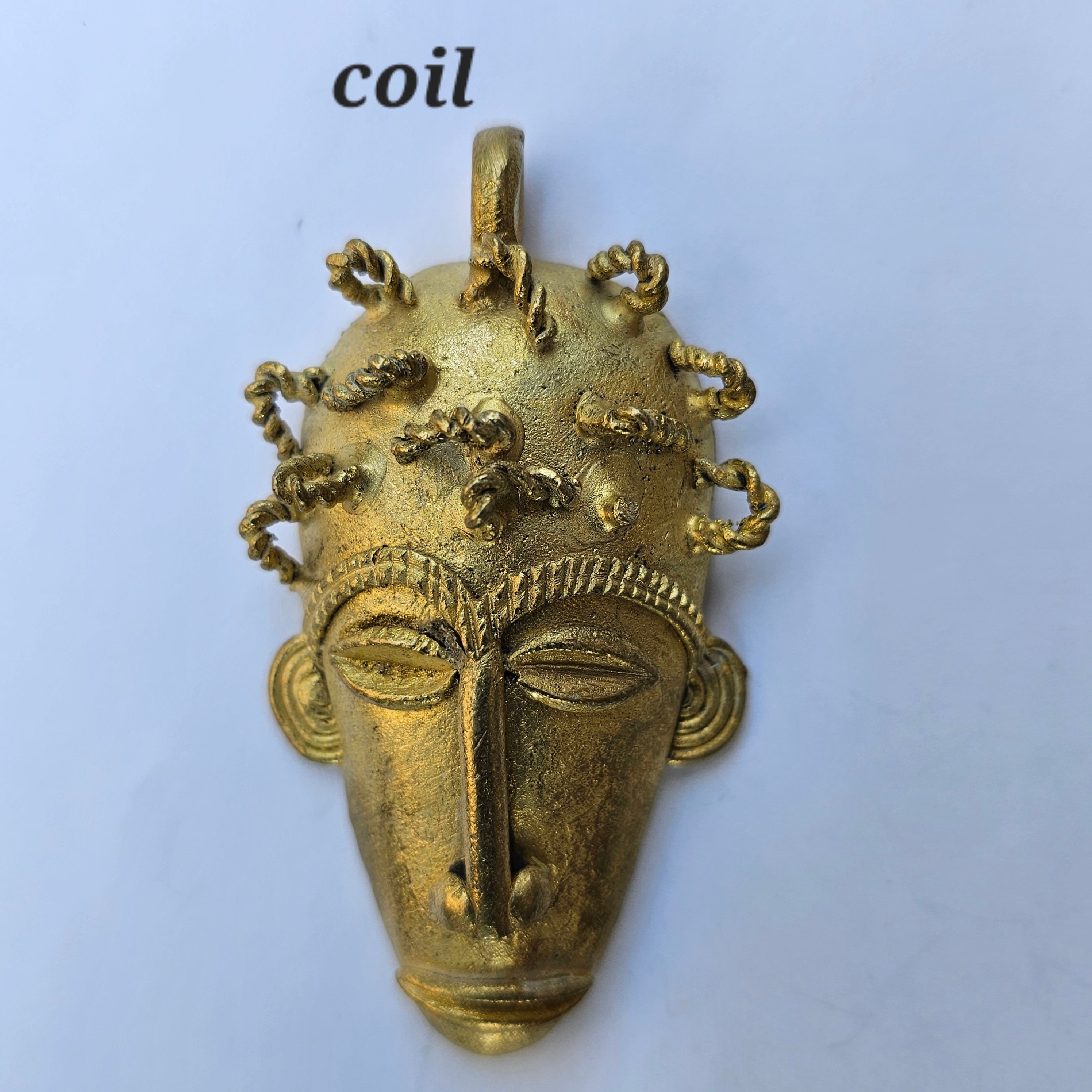 Elongated Mask Pendant, African Brass Beads