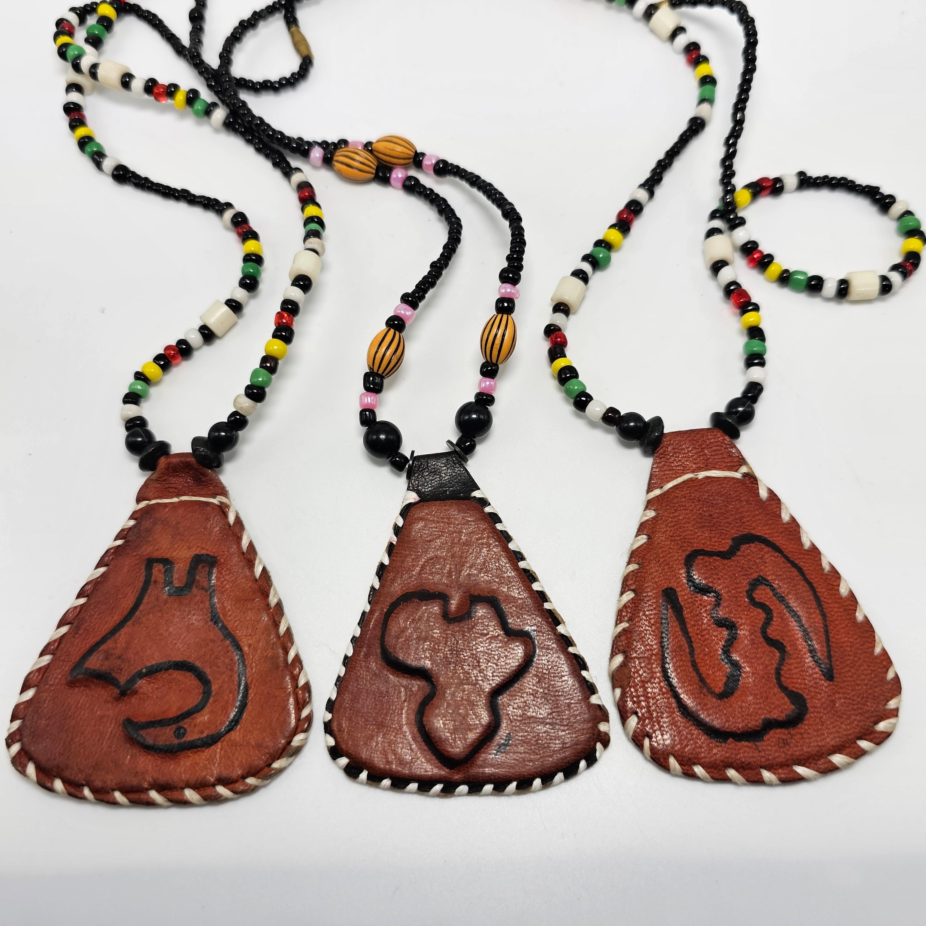 Leather African Necklace, Unisex Jewelry, Boho