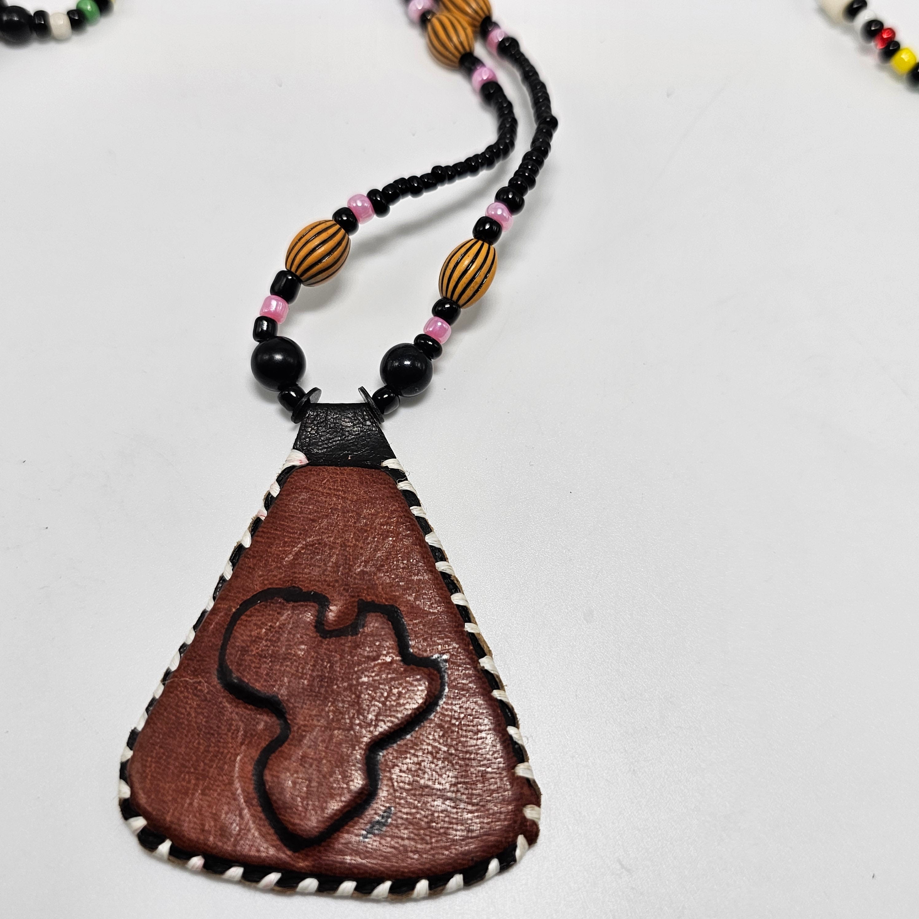 Leather African Necklace, Unisex Jewelry, Boho