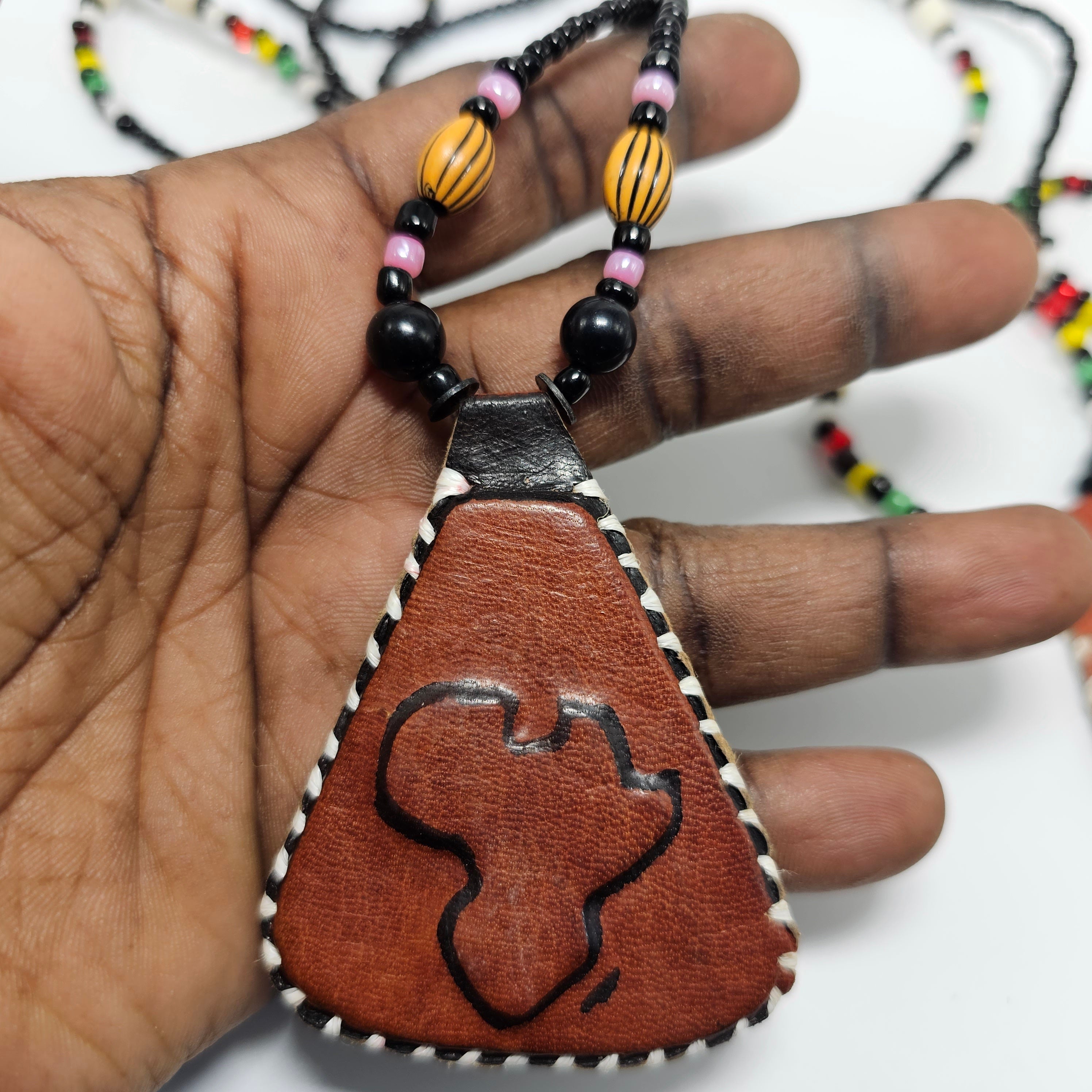 Leather African Necklace, Unisex Jewelry, Boho