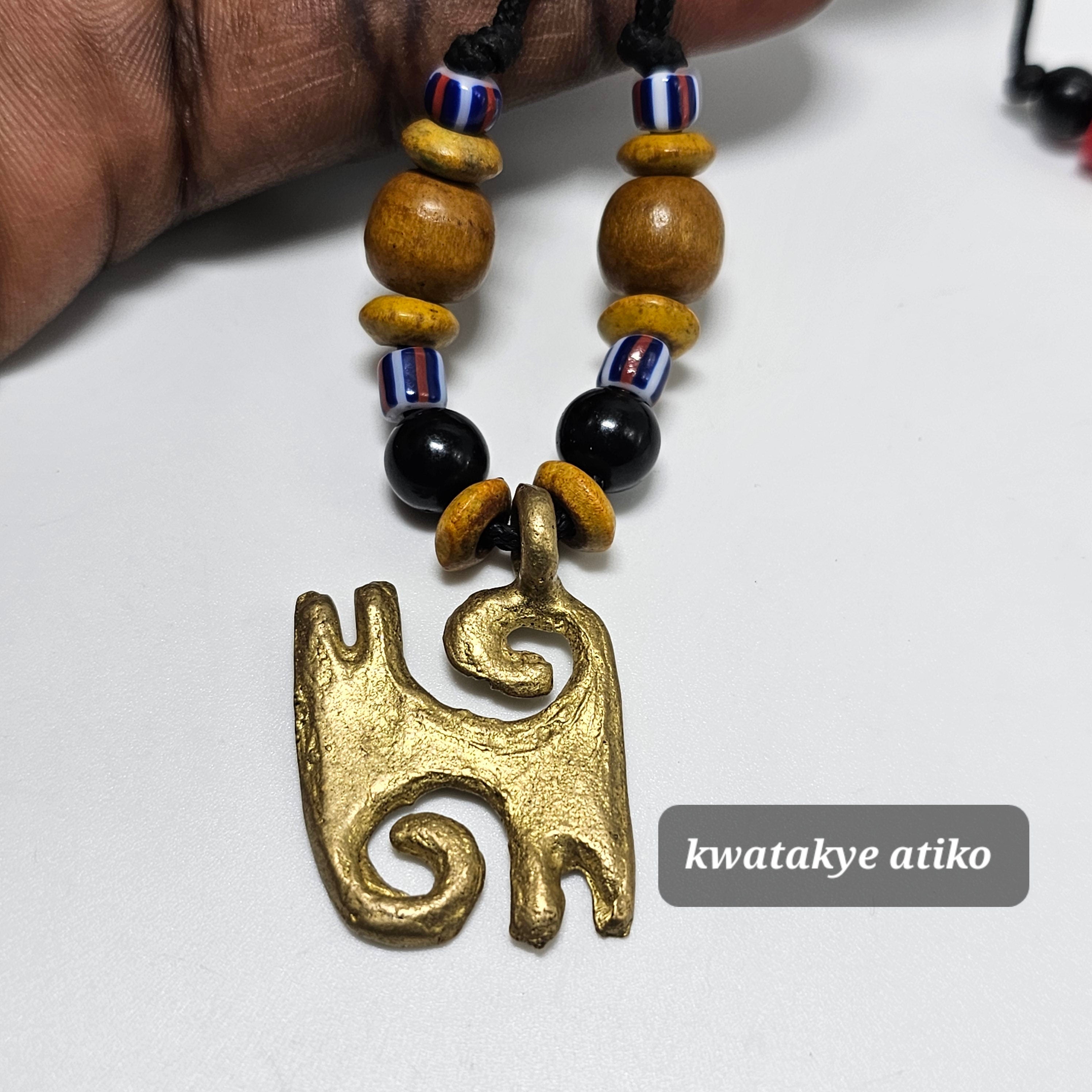 Ashante Brass Necklace, African Jewelry, Adinkra Symbols